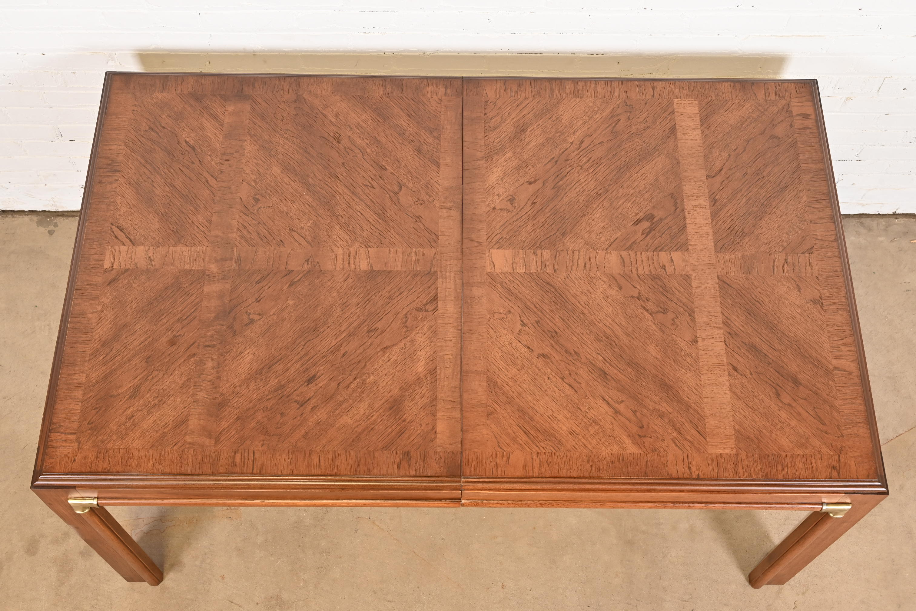 Drexel Heritage Mid-Century Hollywood Regency Walnut Extension Dining Table With Parquet Top, Newly Refinished - Image 9