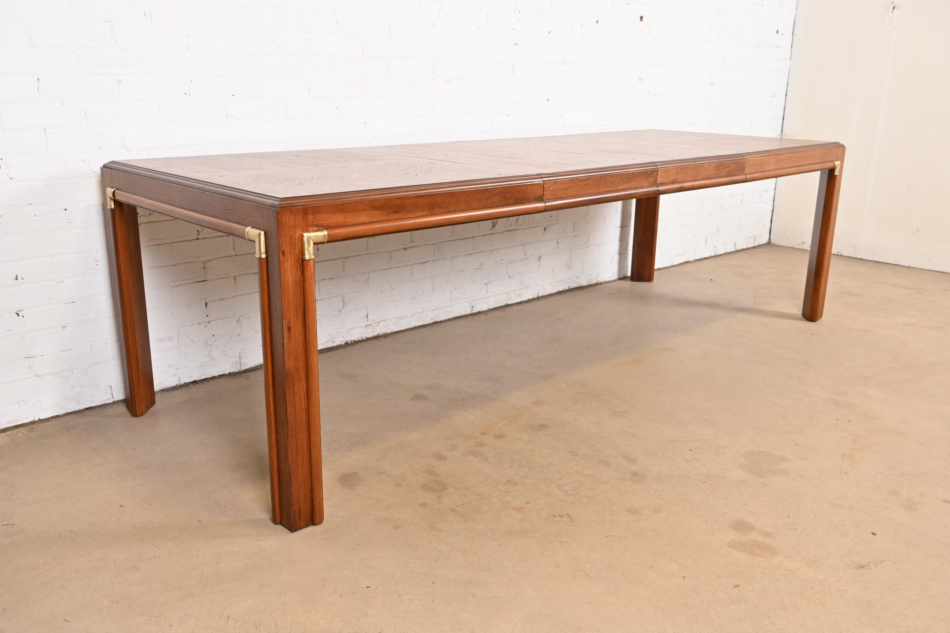 Drexel Heritage Mid-Century Hollywood Regency Walnut Extension Dining Table With Parquet Top, Newly Refinished - Image 2