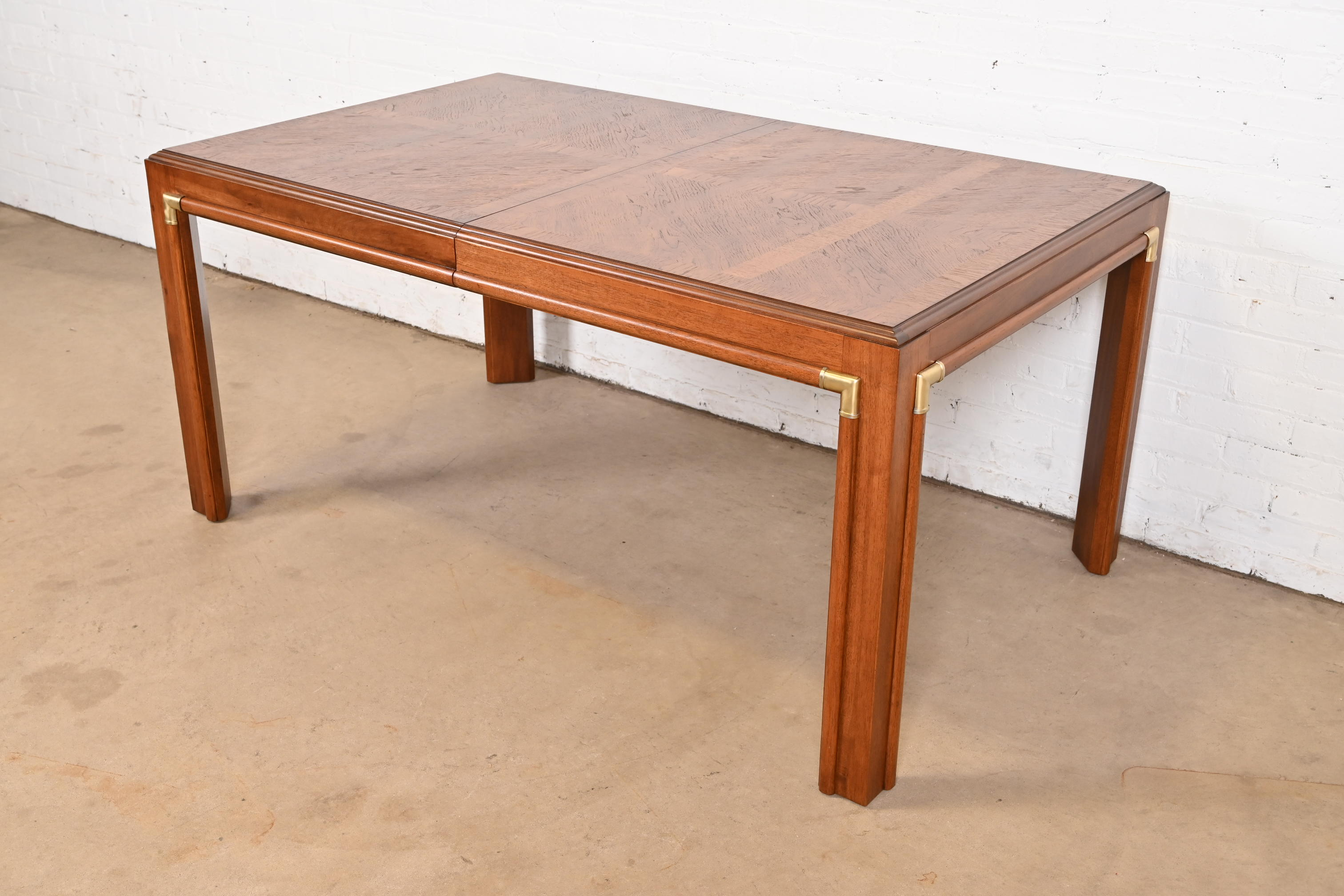 Drexel Heritage Mid-Century Hollywood Regency Walnut Extension Dining Table With Parquet Top, Newly Refinished - Image 8