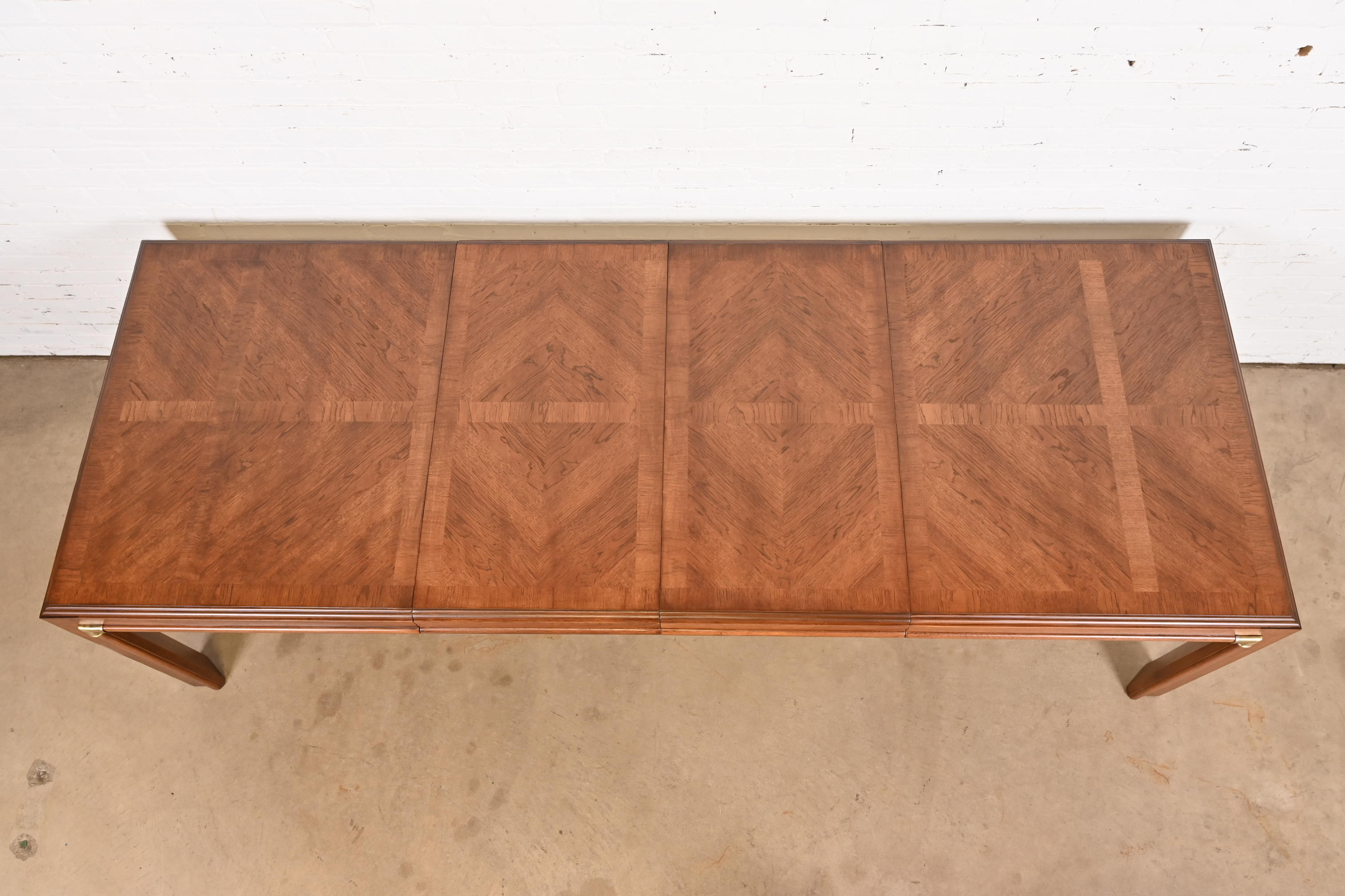 Drexel Heritage Mid-Century Hollywood Regency Walnut Extension Dining Table With Parquet Top, Newly Refinished - Image 5