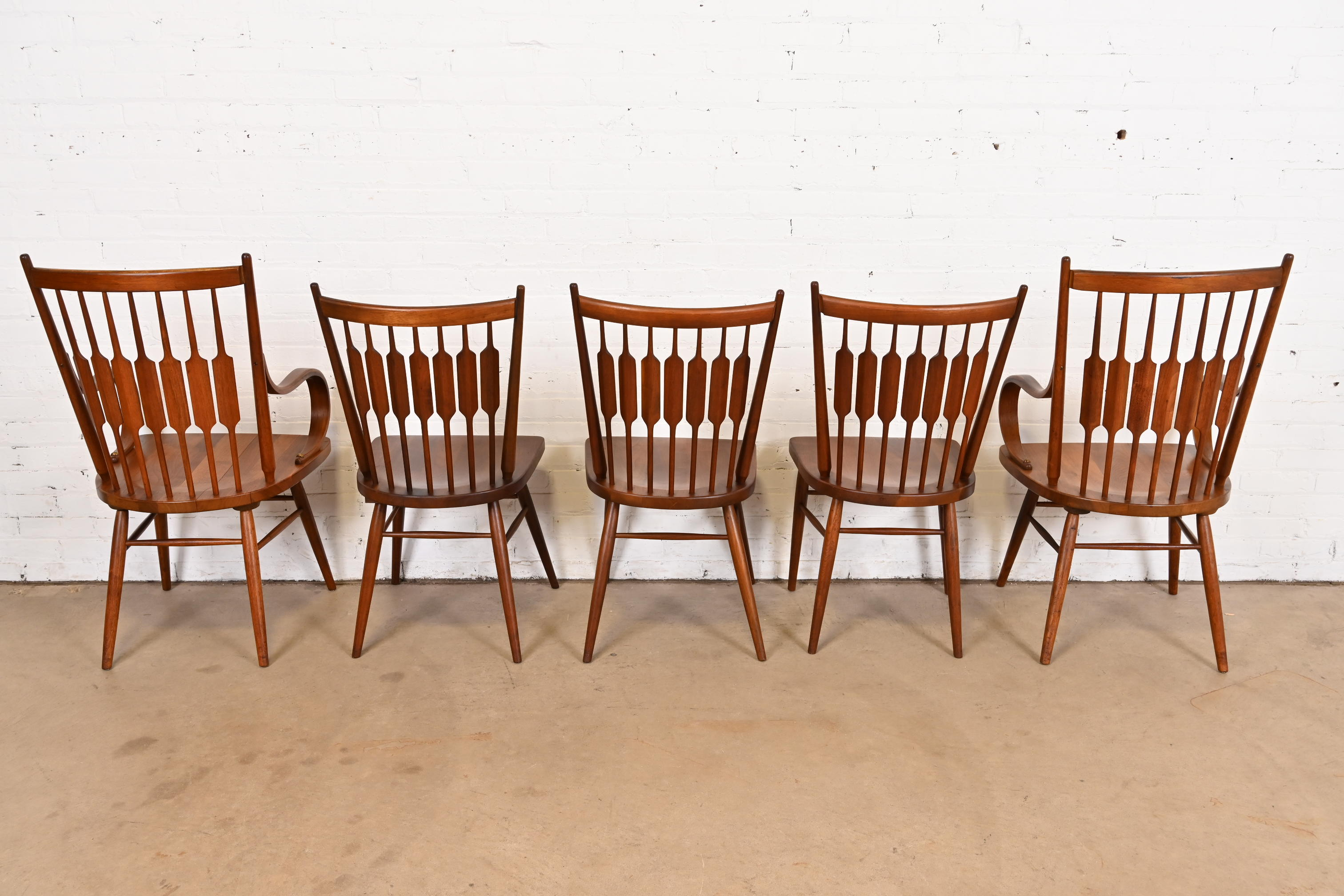 Kipp Stewart for Drexel Declaration Sculpted Walnut Dining Chairs, Set of Five - Image 6