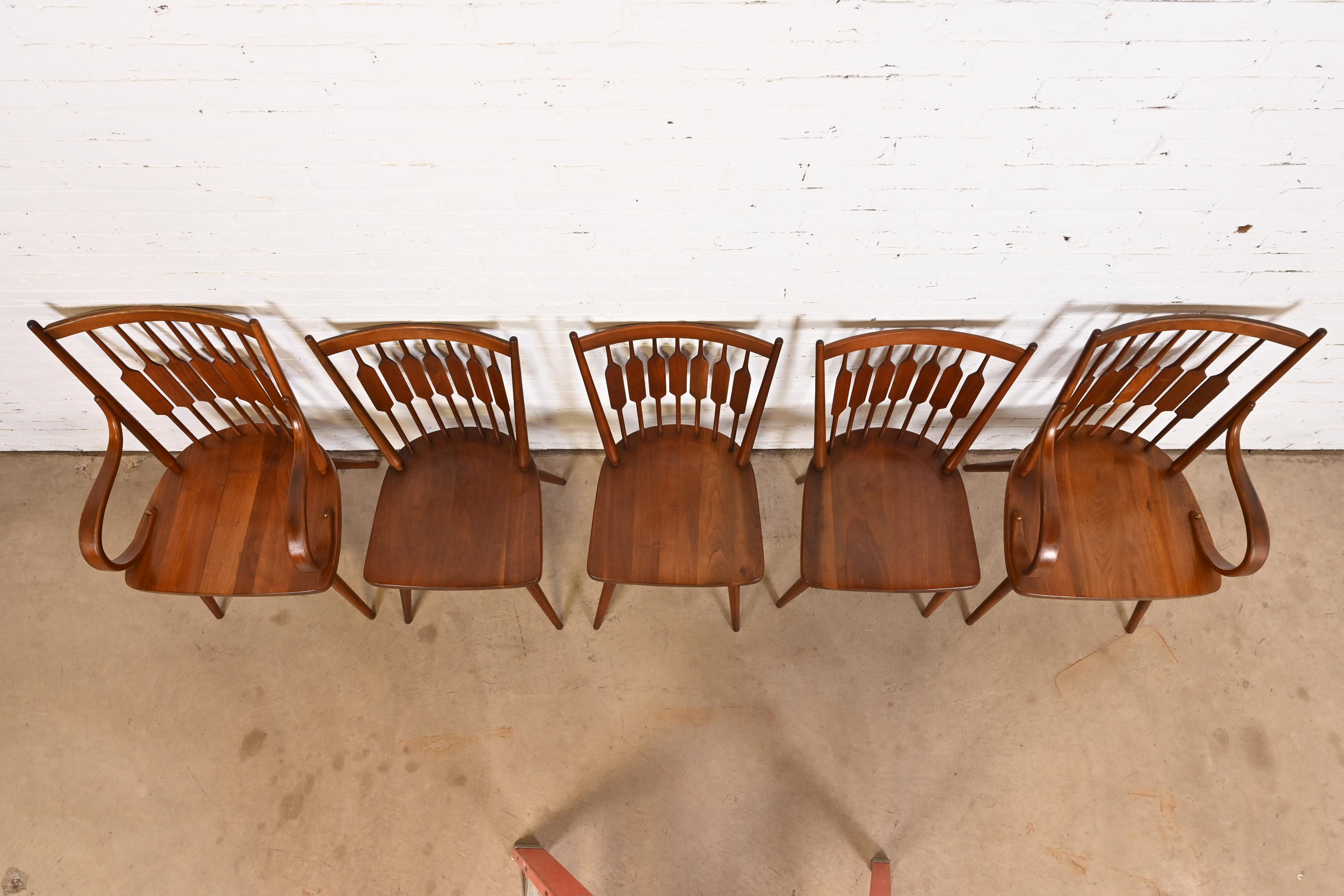 Kipp Stewart for Drexel Declaration Sculpted Walnut Dining Chairs, Set of Five - Image 5