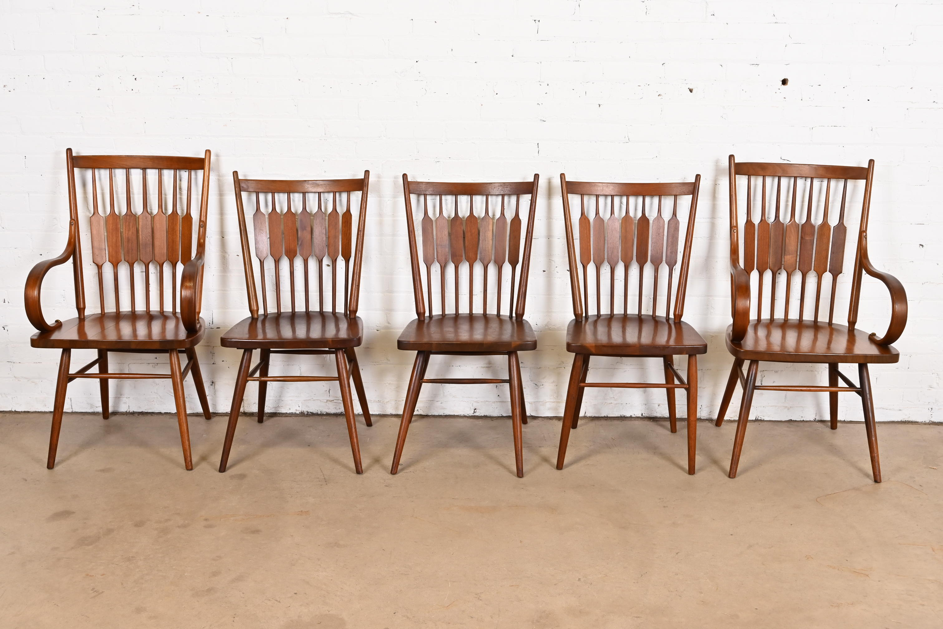 Kipp Stewart for Drexel Declaration Sculpted Walnut Dining Chairs, Set of Five - Image 2