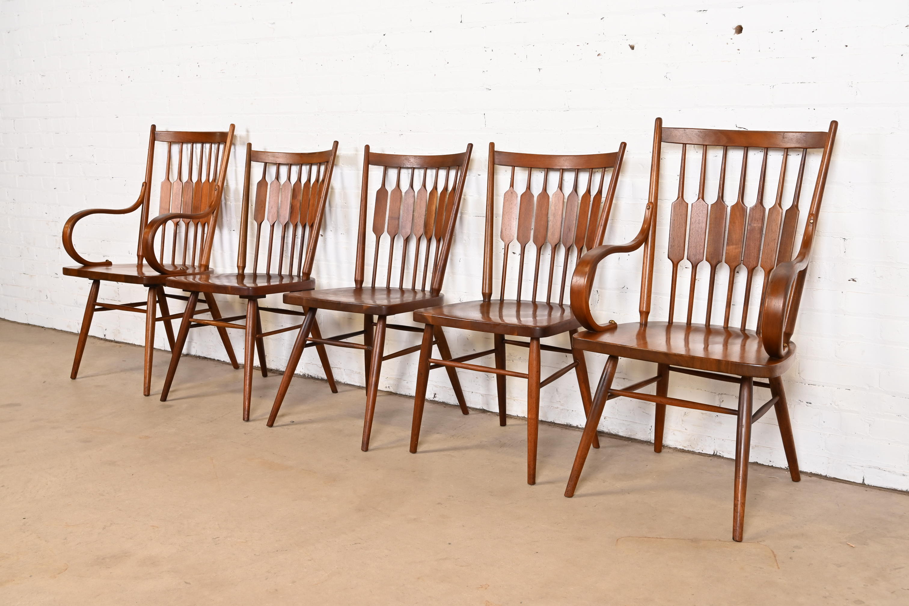 Kipp Stewart for Drexel Declaration Sculpted Walnut Dining Chairs, Set of Five - Image 3