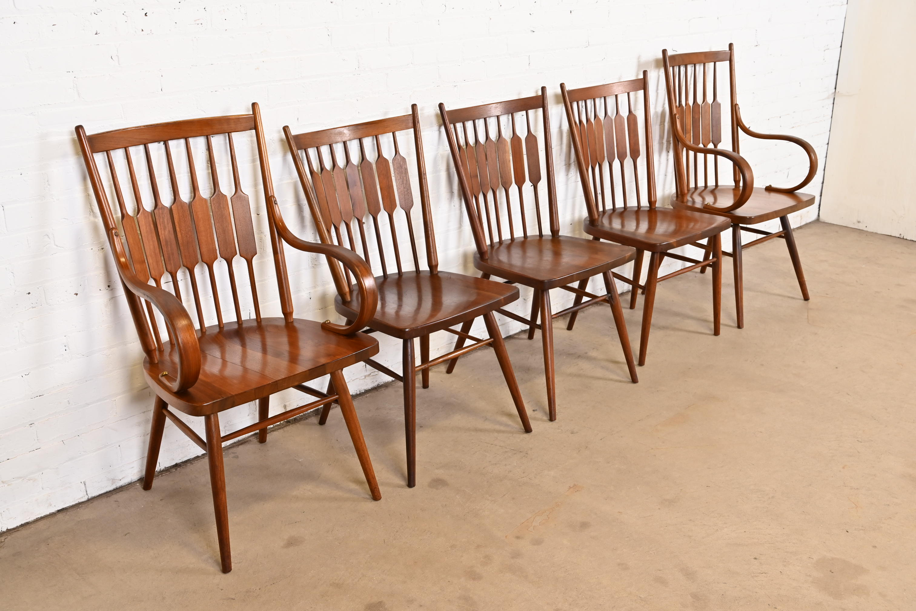 Kipp Stewart for Drexel Declaration Sculpted Walnut Dining Chairs, Set of Five - Image 4