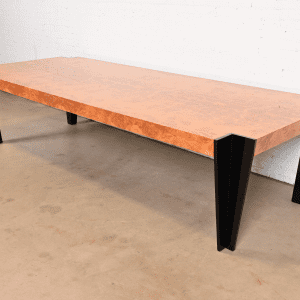 Leon Rosen for Pace Collection Modern Art Deco Burl Wood and Black Lacquered Dining Table