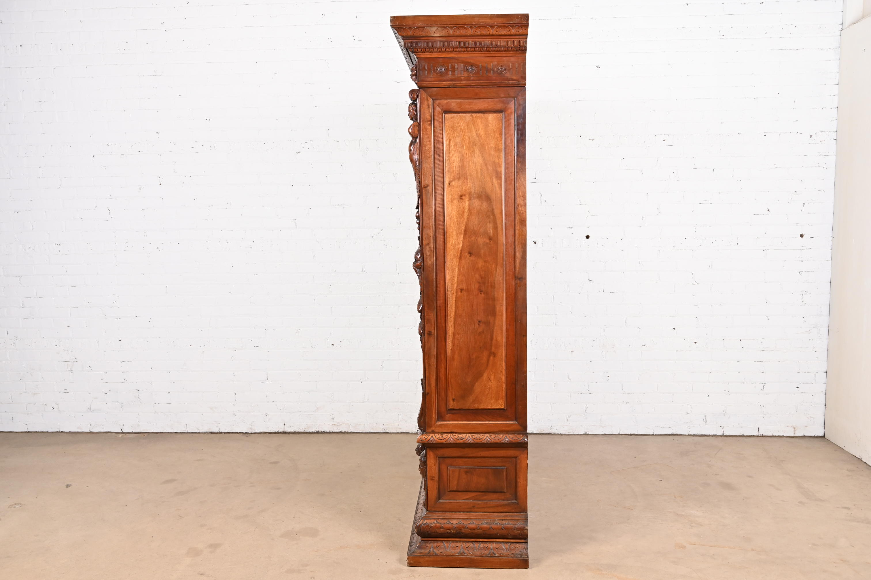Antique French Renaissance Ornate Carved Walnut Bookcase Cabinet, Circa 1900 - Image 10