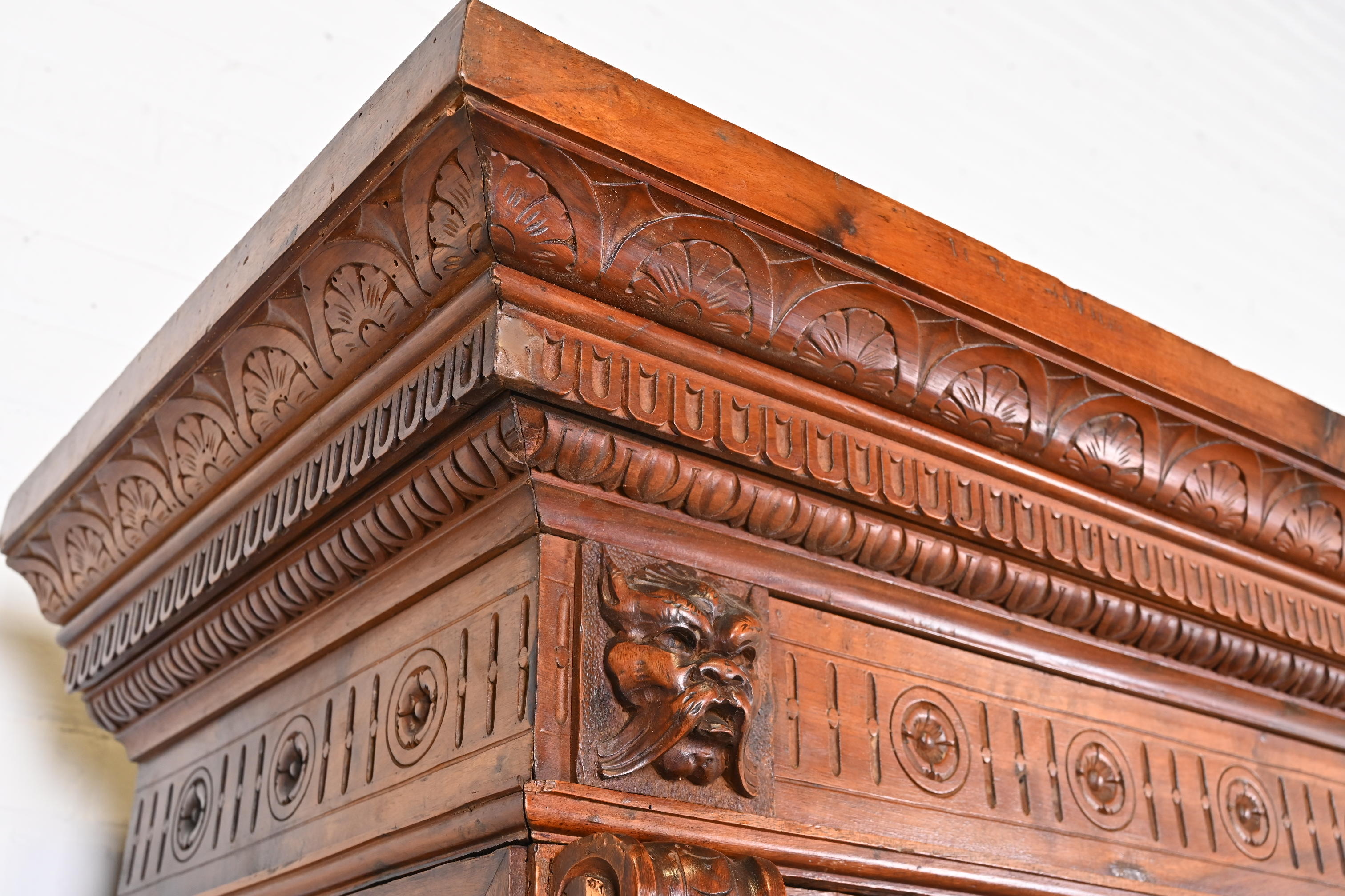 Antique French Renaissance Ornate Carved Walnut Bookcase Cabinet, Circa 1900 - Image 6