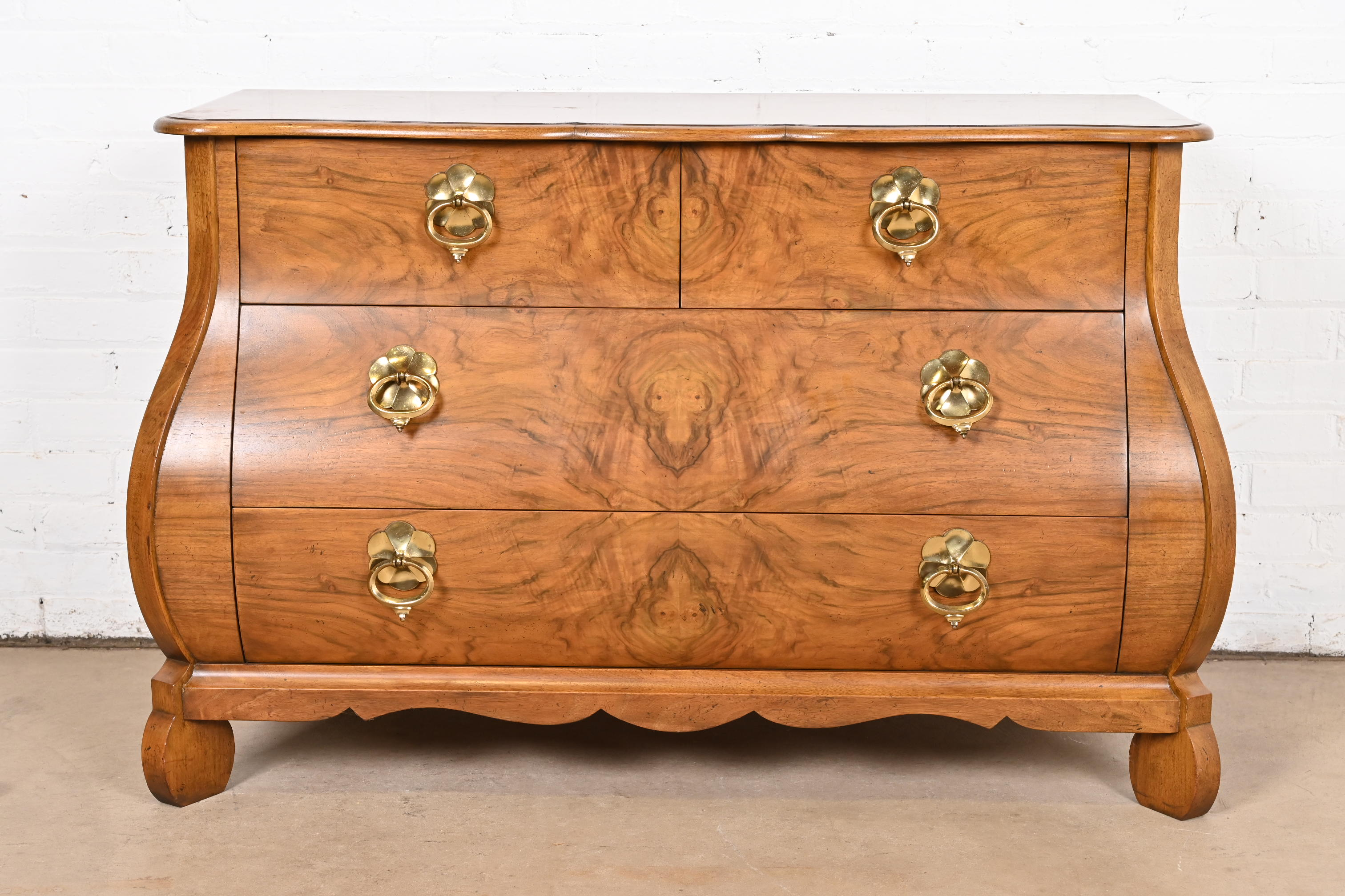 Baker Furniture Louis XV Burled Walnut Bombay Chest or Commode