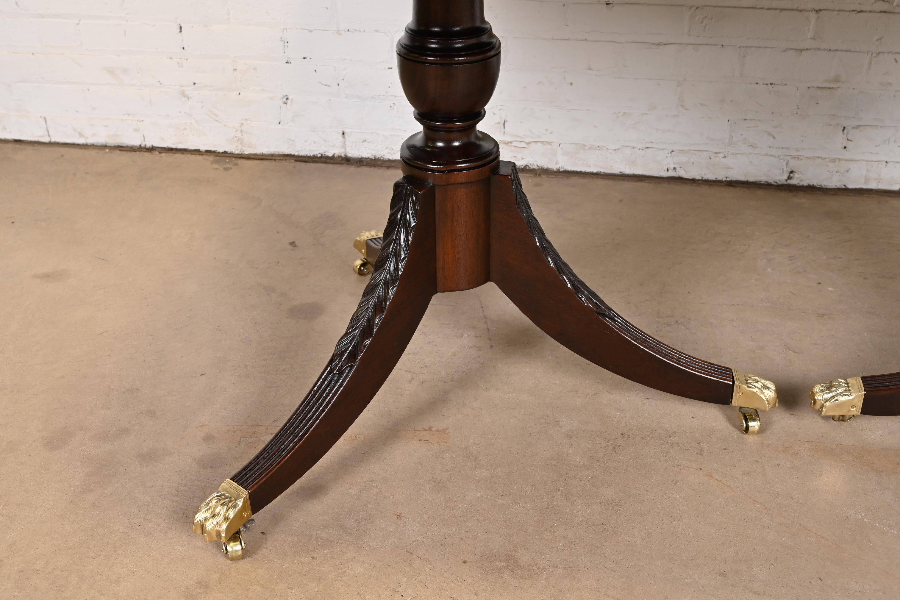 Baker Furniture Style Georgian Banded Mahogany Double Pedestal Extension Dining Table, Newly Refinished - Image 9