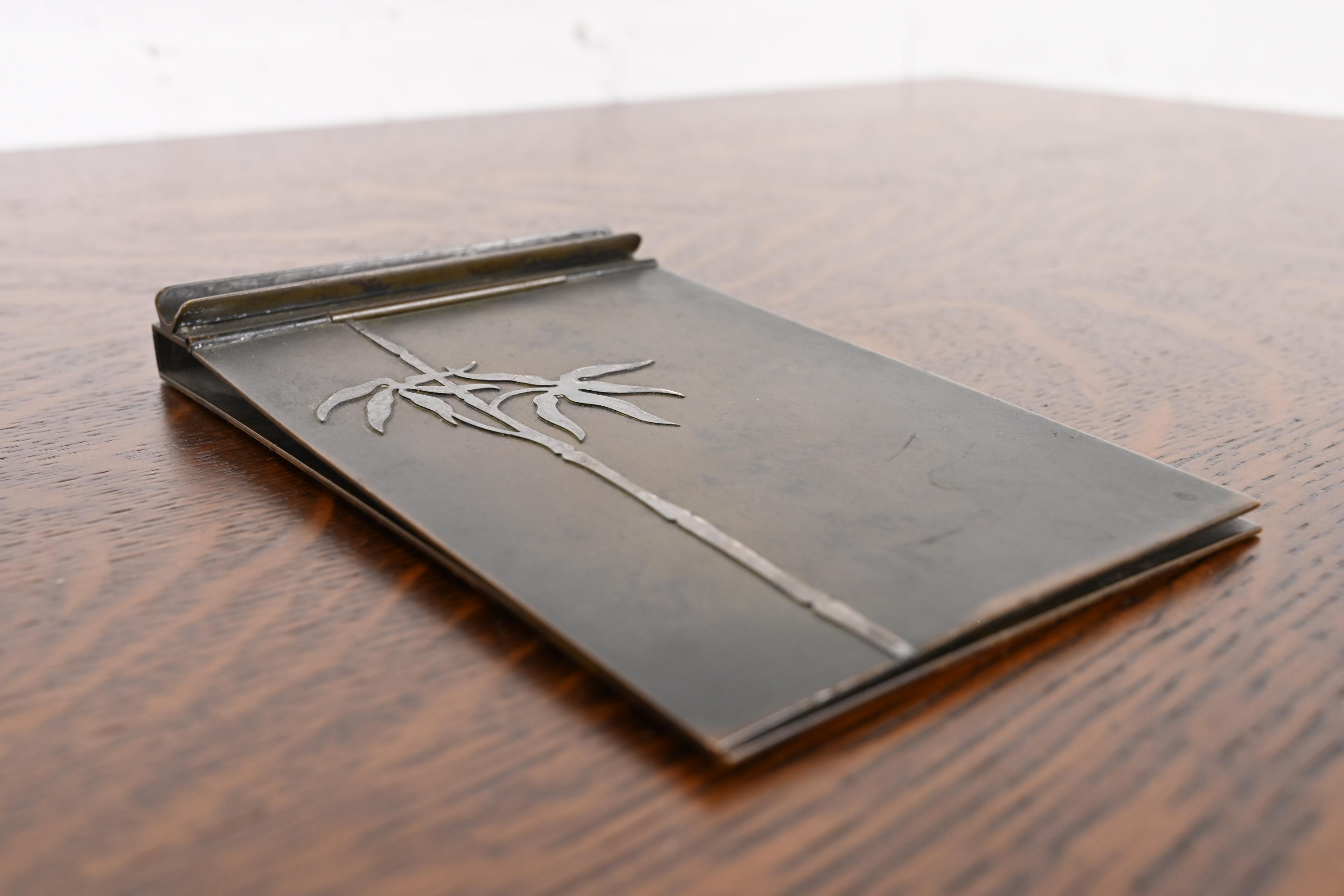 Heintz Arts & Crafts Sterling Silver on Bronze Notepad Holder With Pen Rest - Image 2