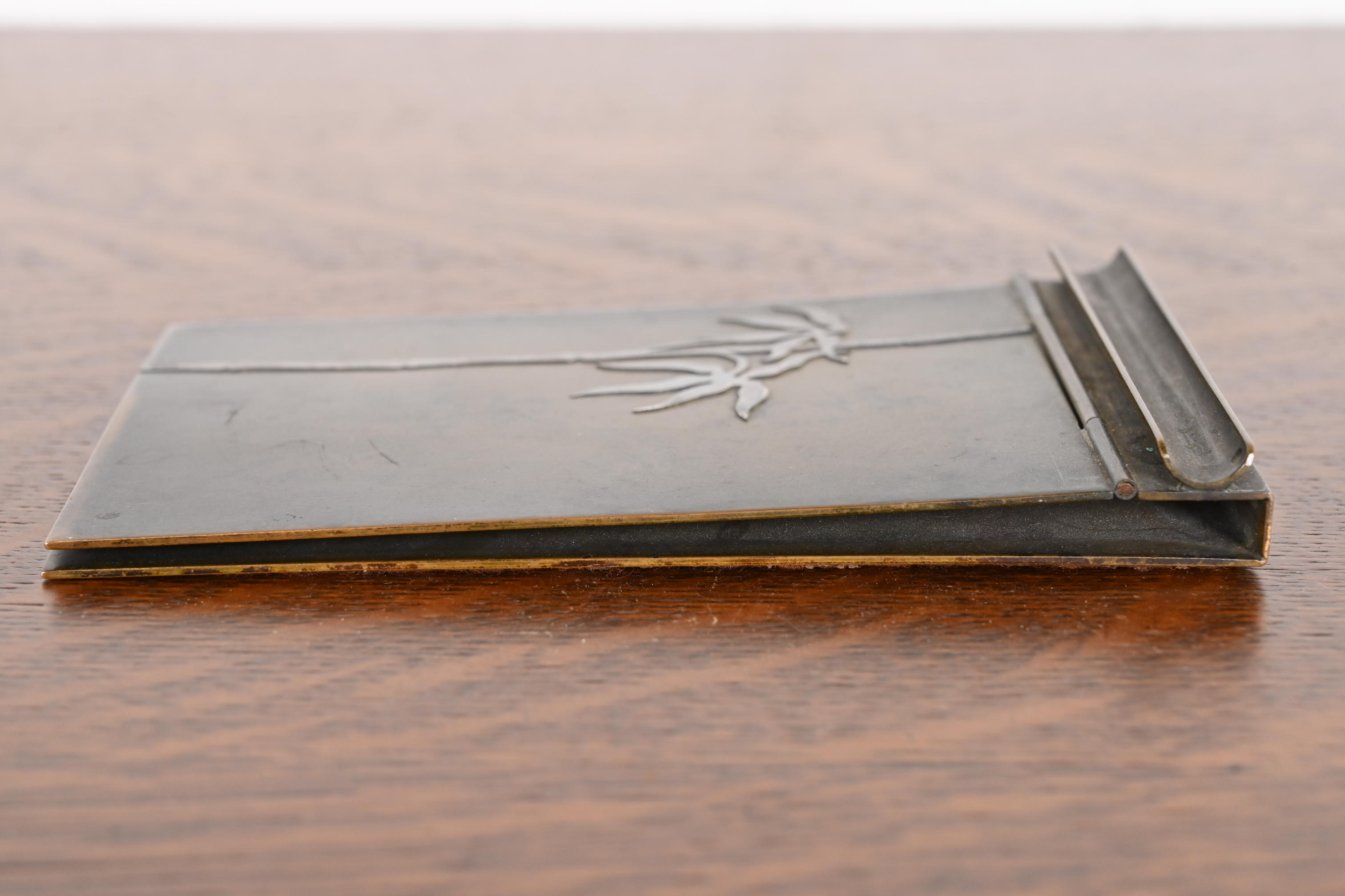 Heintz Arts & Crafts Sterling Silver on Bronze Notepad Holder With Pen Rest - Image 4