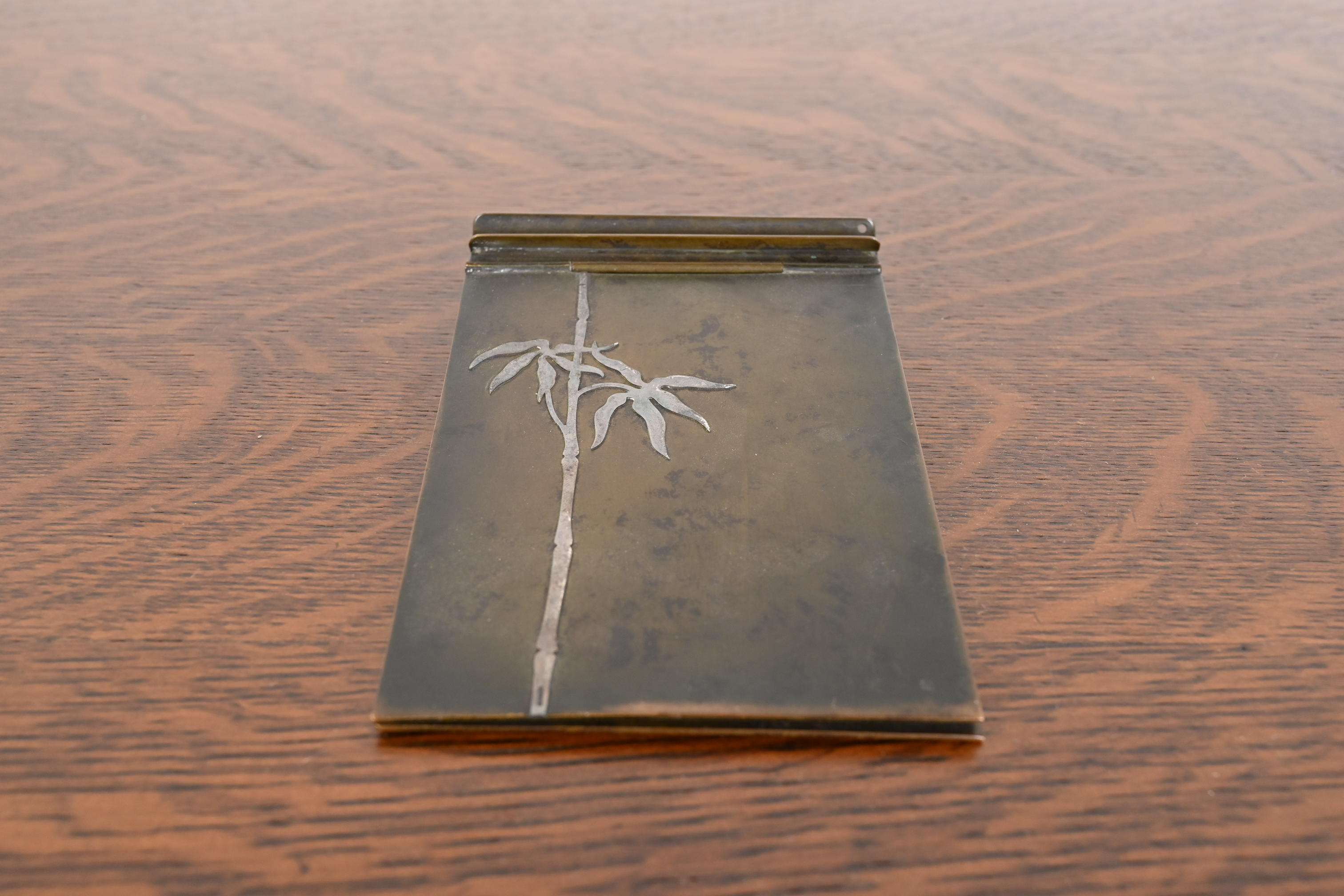 Heintz Arts & Crafts Sterling Silver on Bronze Notepad Holder With Pen Rest - Image 3