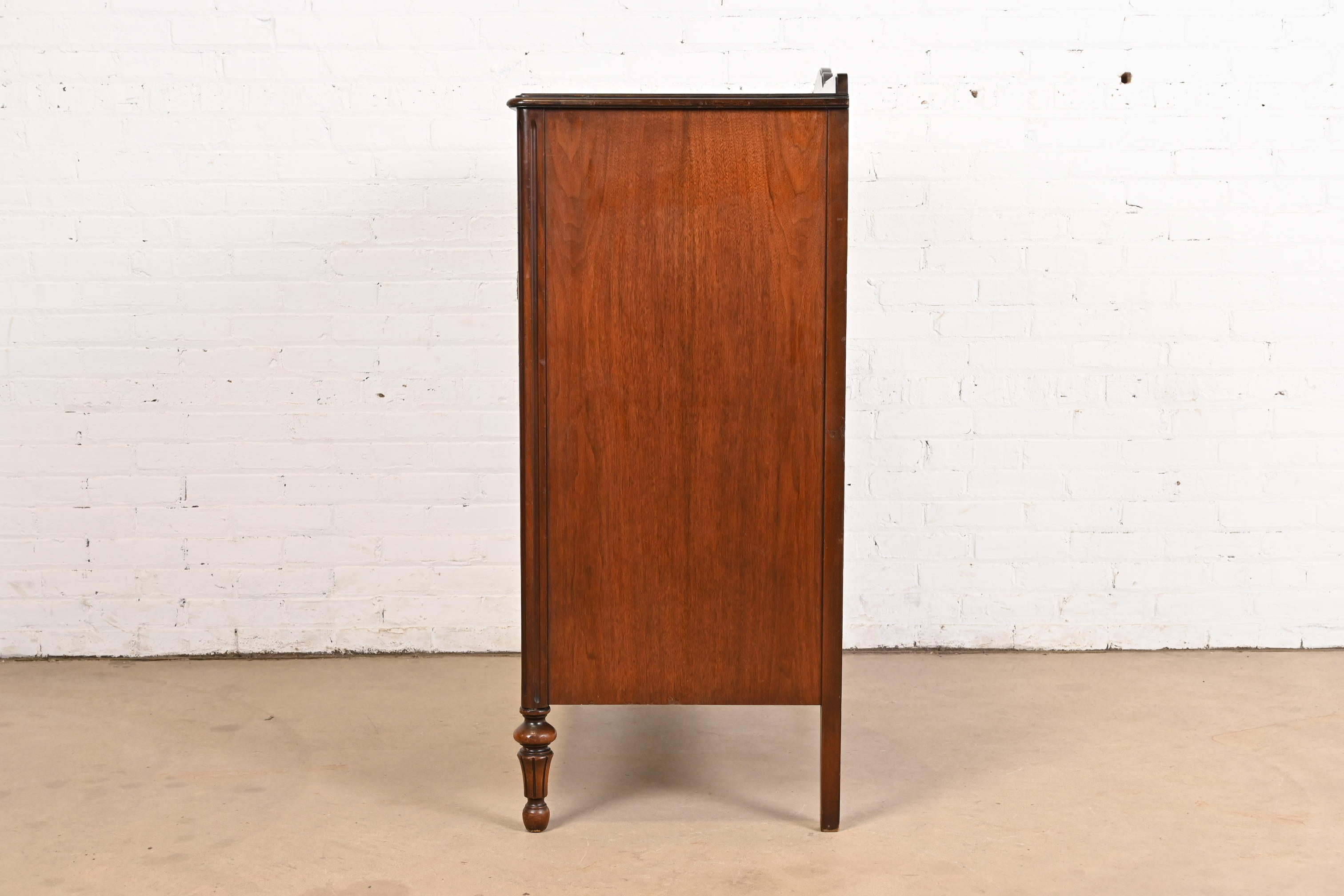 Landstrom French Regency Louis XVI Carved Burled Walnut Highboy Dresser, Circa 1940s - Image 9