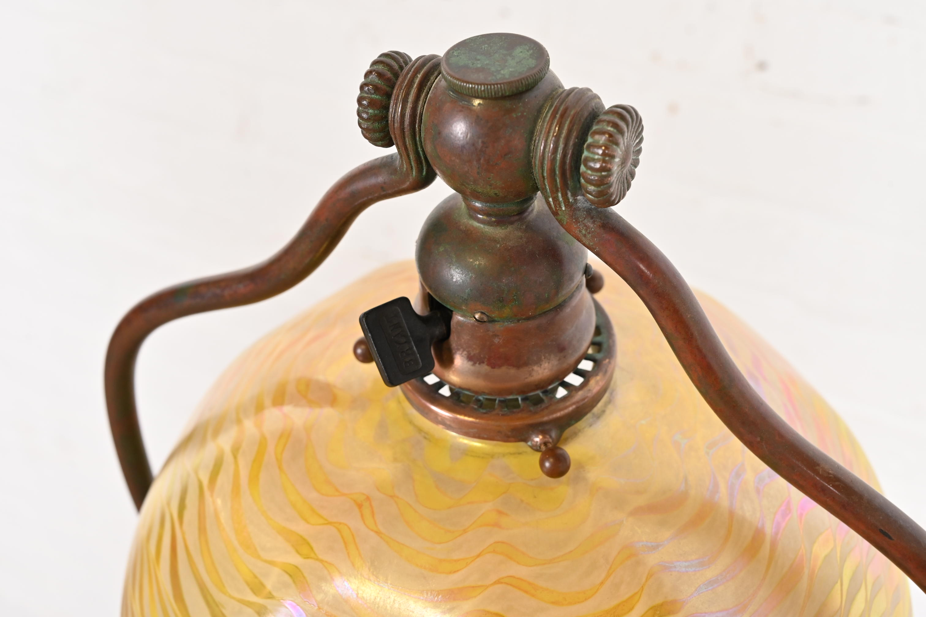 Tiffany Studios New York Bronze Harp Floor Lamp With Damascene Favrile Glass Shade - Image 5