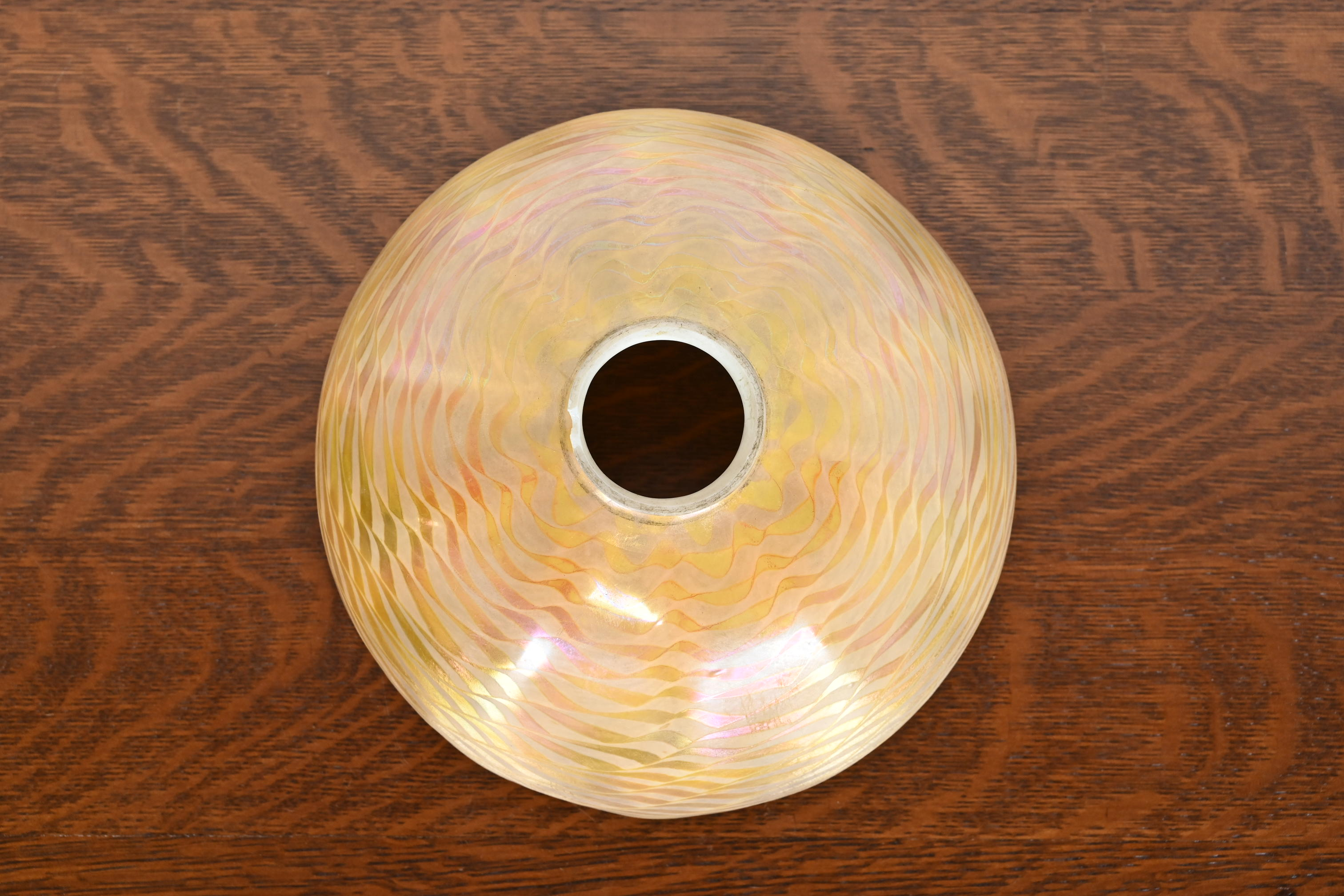 Tiffany Studios New York Bronze Harp Floor Lamp With Damascene Favrile Glass Shade - Image 7