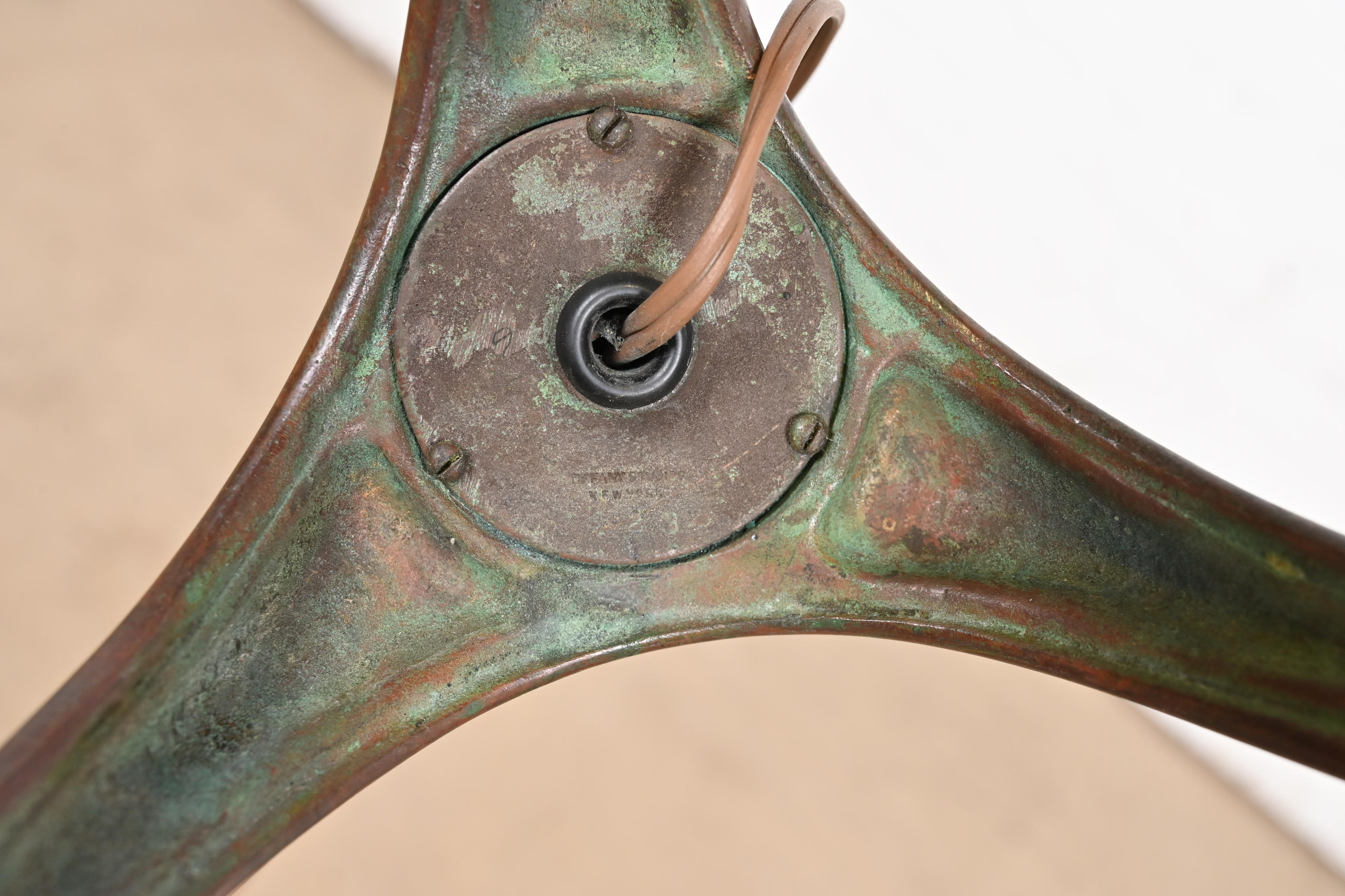 Tiffany Studios New York Bronze Harp Floor Lamp With Damascene Favrile Glass Shade - Image 11