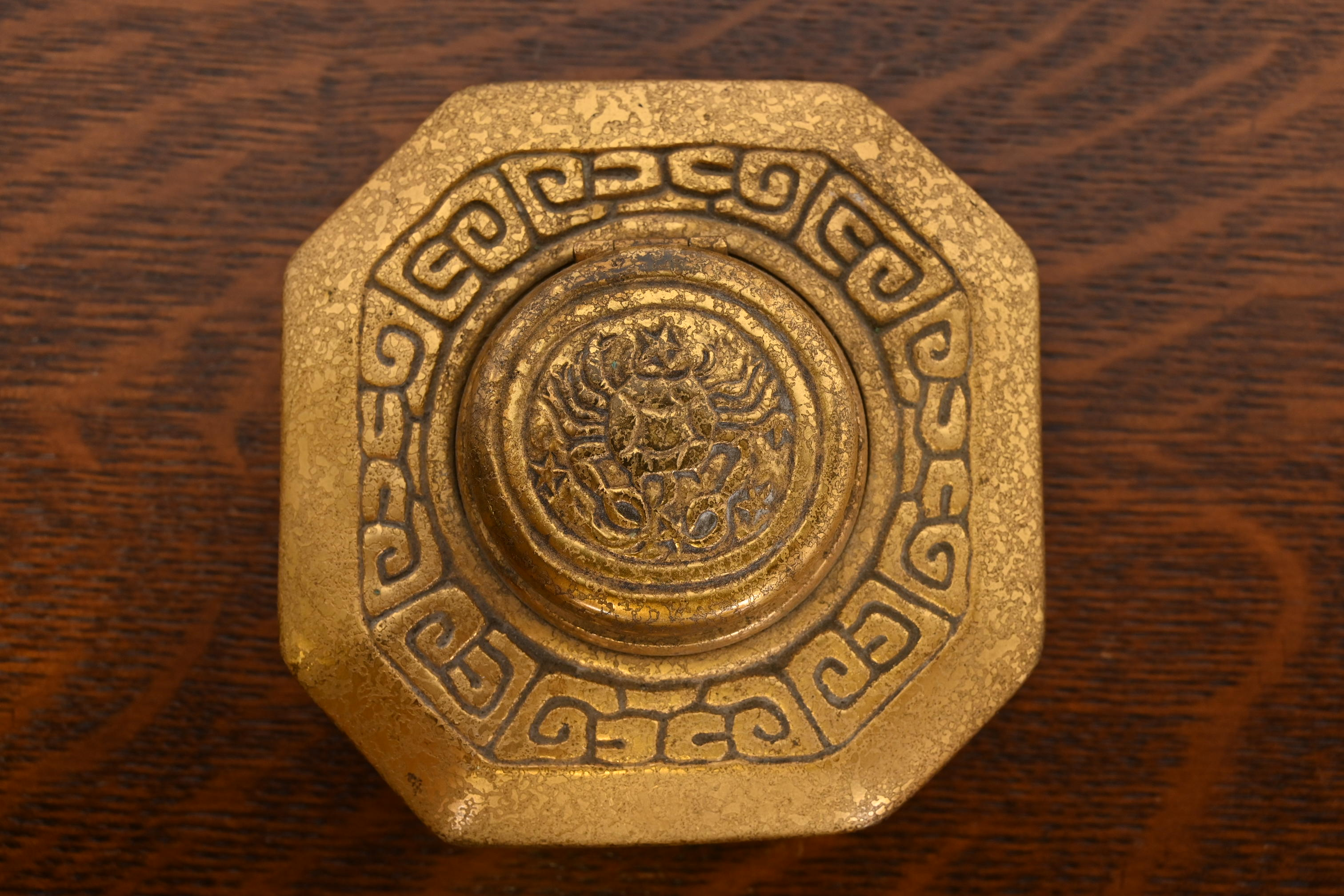 Tiffany Studios New York Zodiac Bronze Doré Inkwell - Image 5