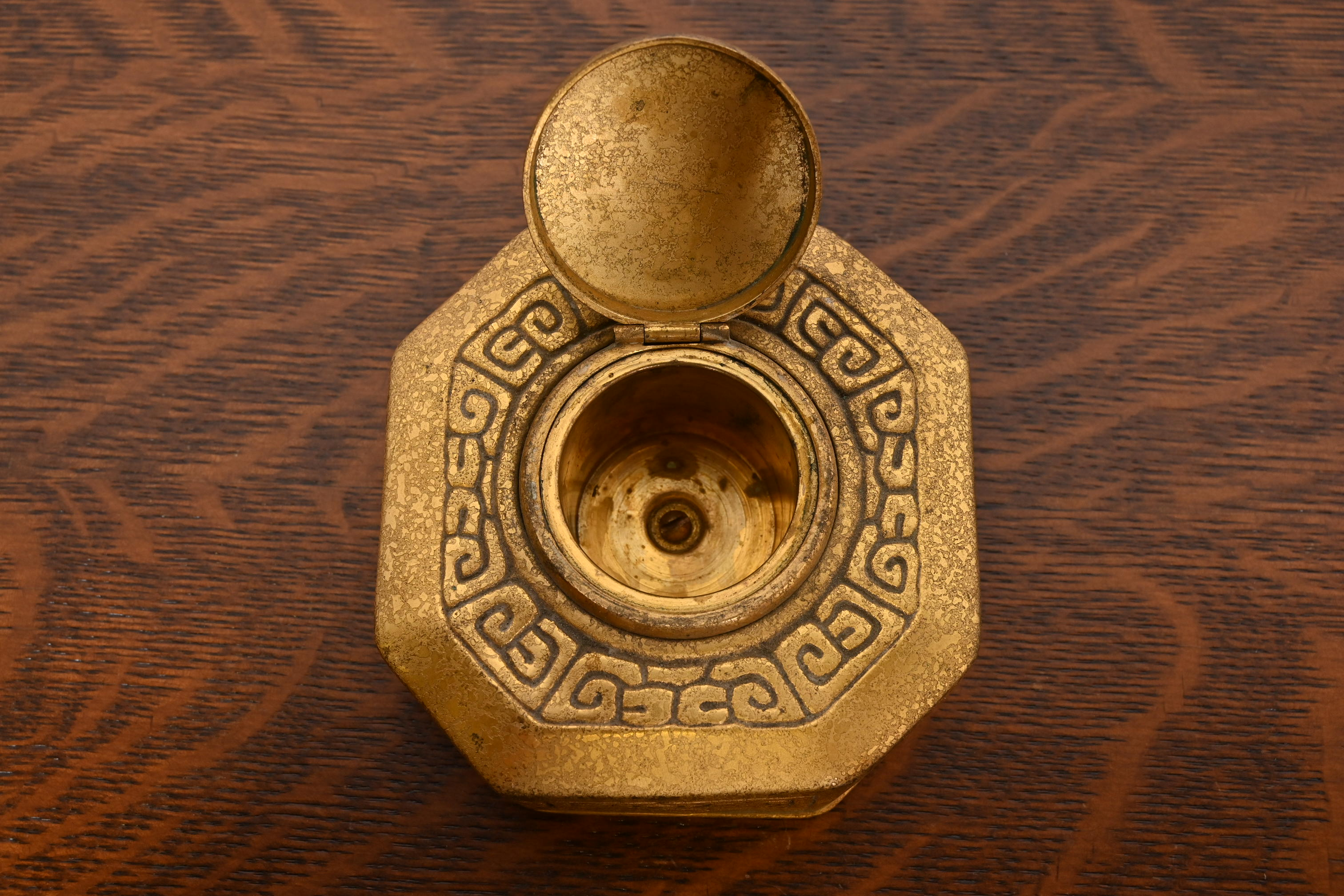 Tiffany Studios New York Zodiac Bronze Doré Inkwell - Image 6