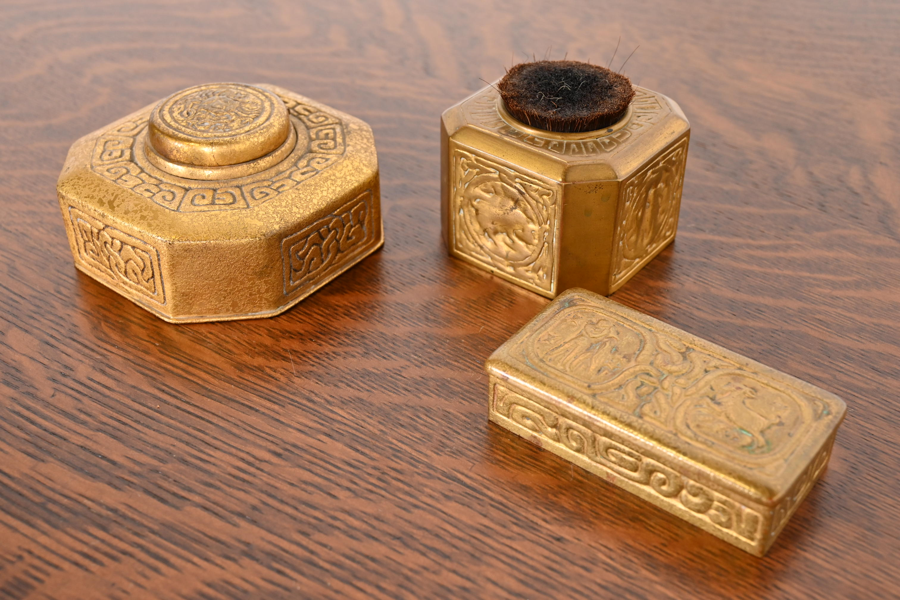 Tiffany Studios New York Zodiac Bronze Doré Inkwell - Image 11