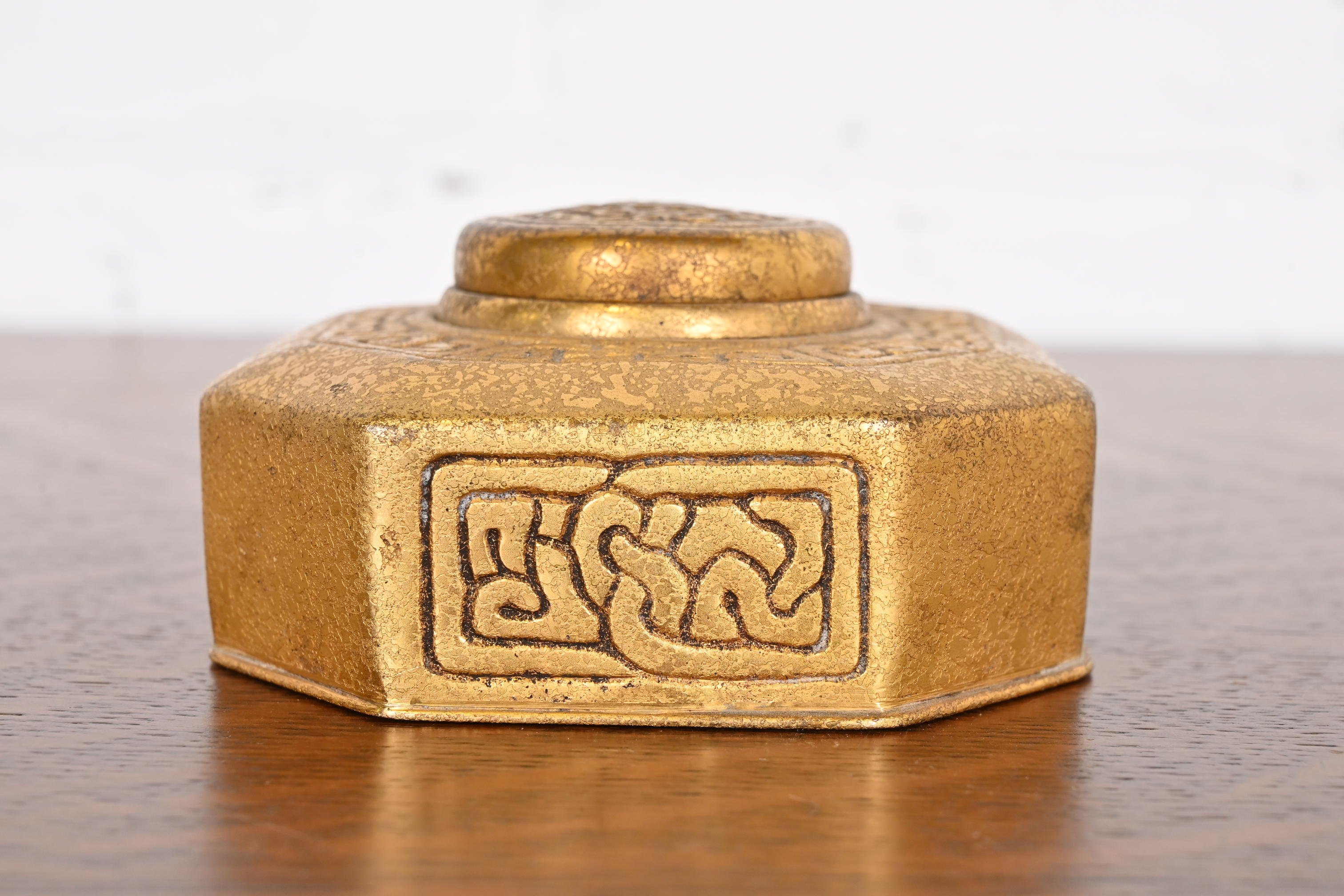 Tiffany Studios New York Zodiac Bronze Doré Inkwell - Image 4