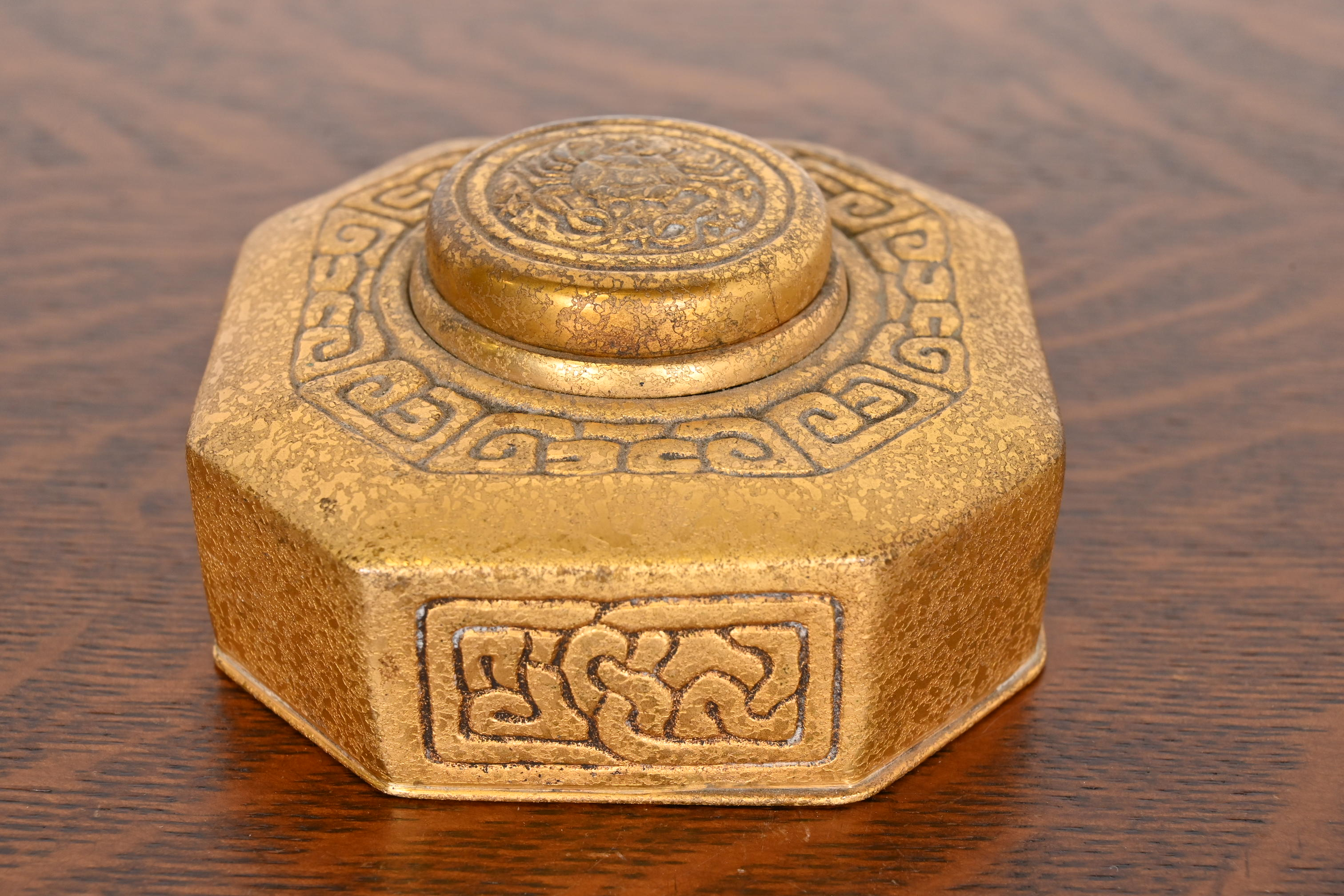 Tiffany Studios New York Zodiac Bronze Doré Inkwell - Image 3