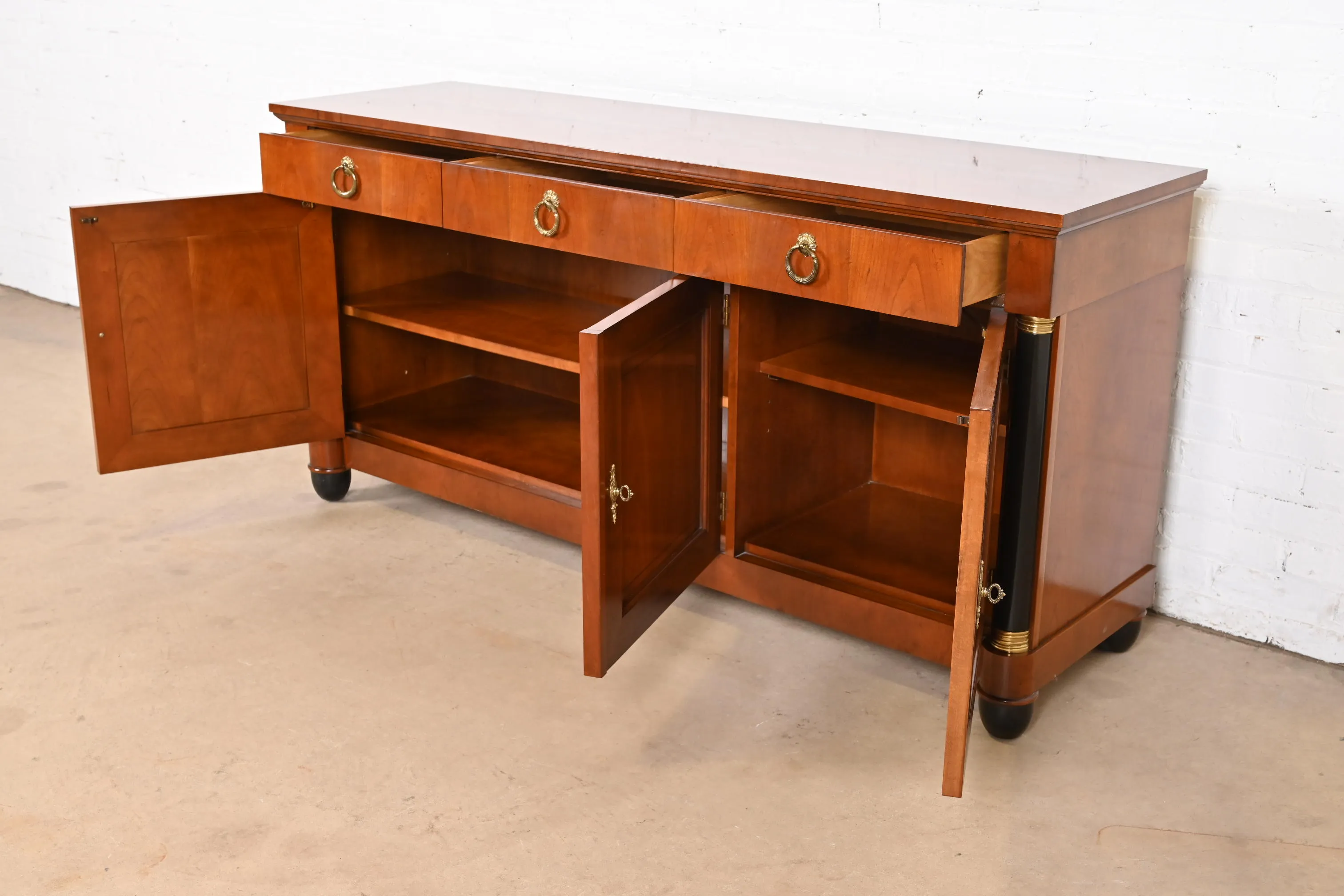 Baker Furniture French Empire Cherry Wood and Parcel Ebonized Sideboard or Bar Cabinet - Image 6