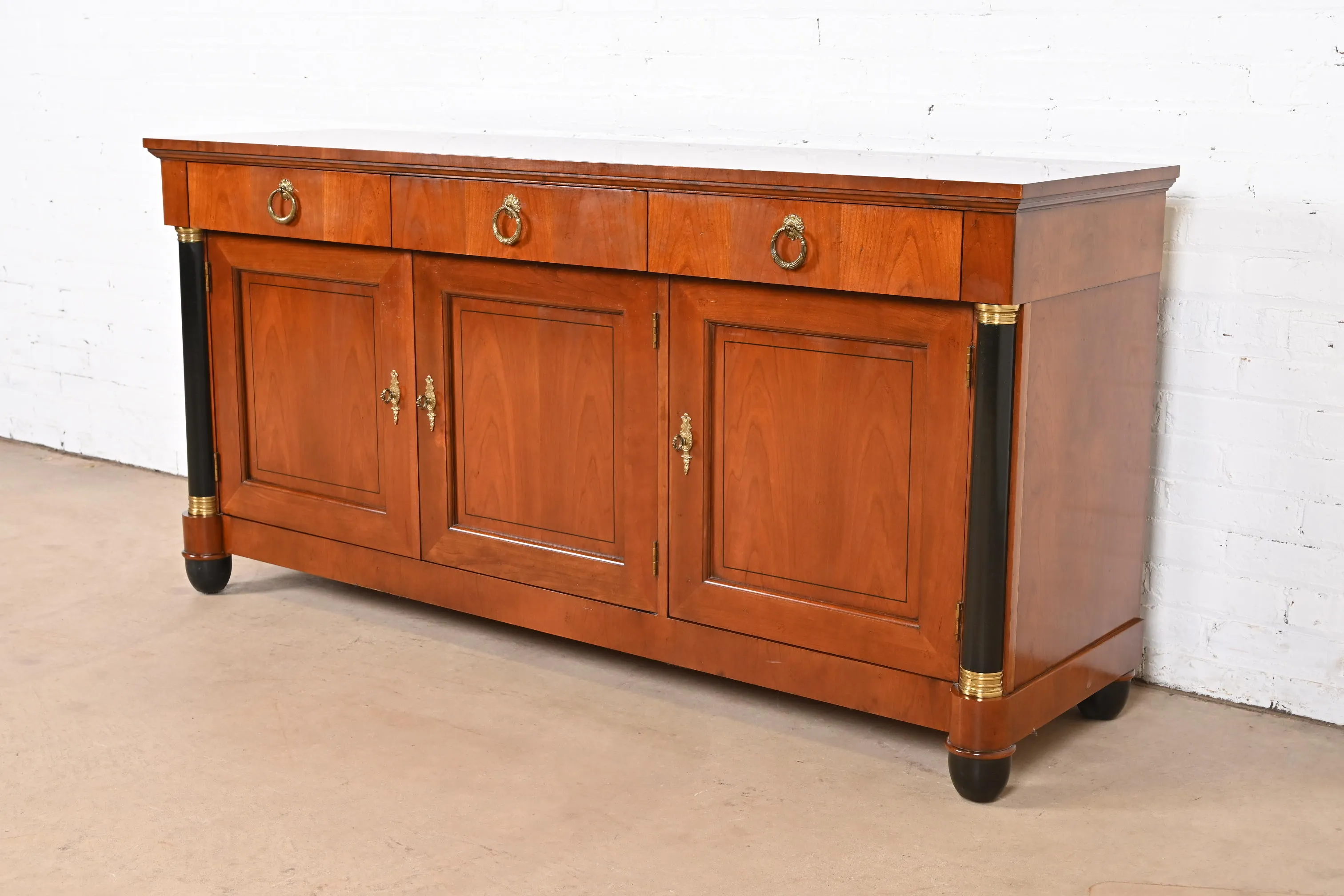 Baker Furniture French Empire Cherry Wood and Parcel Ebonized Sideboard or Bar Cabinet - Image 3