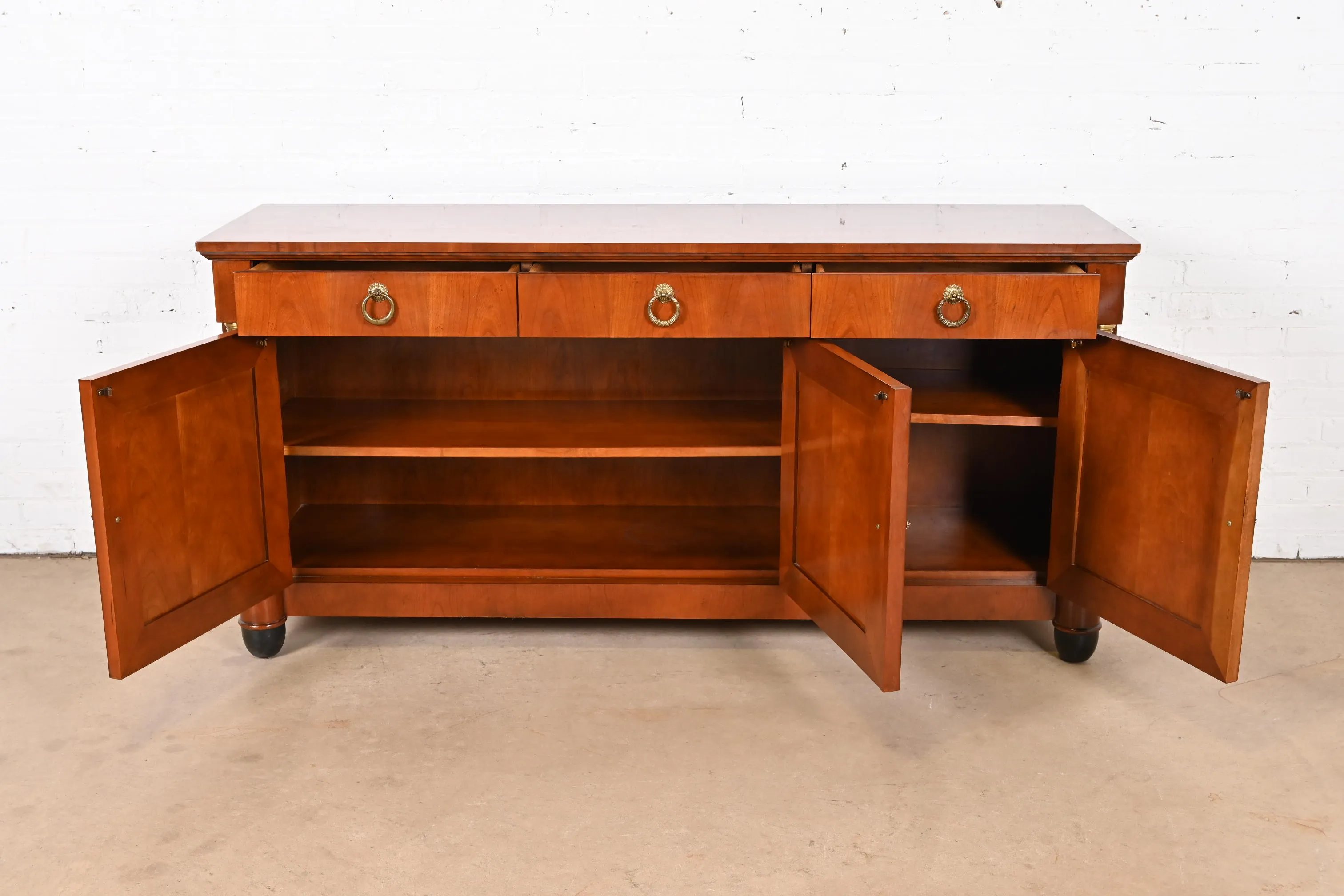 Baker Furniture French Empire Cherry Wood and Parcel Ebonized Sideboard or Bar Cabinet - Image 5
