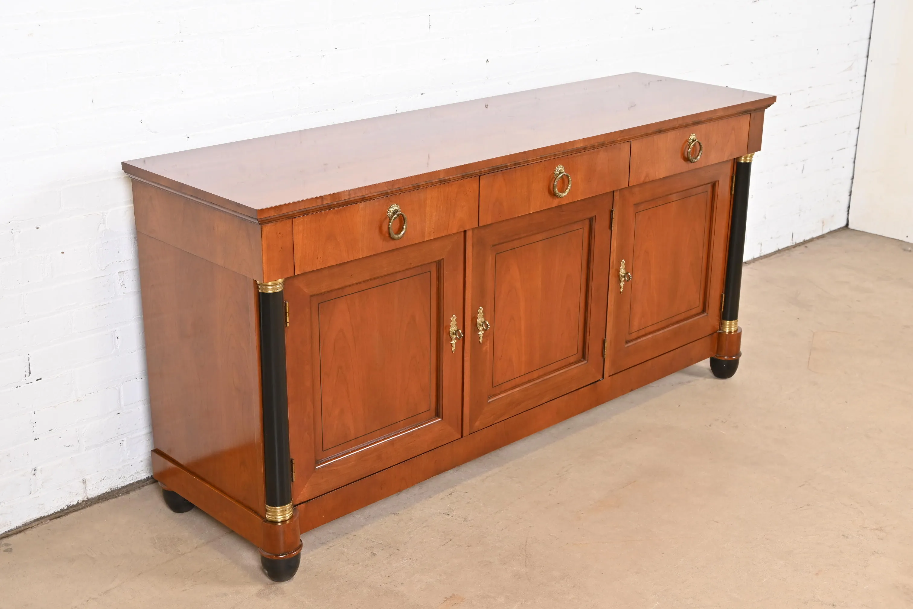 Baker Furniture French Empire Cherry Wood and Parcel Ebonized Sideboard or Bar Cabinet - Image 4