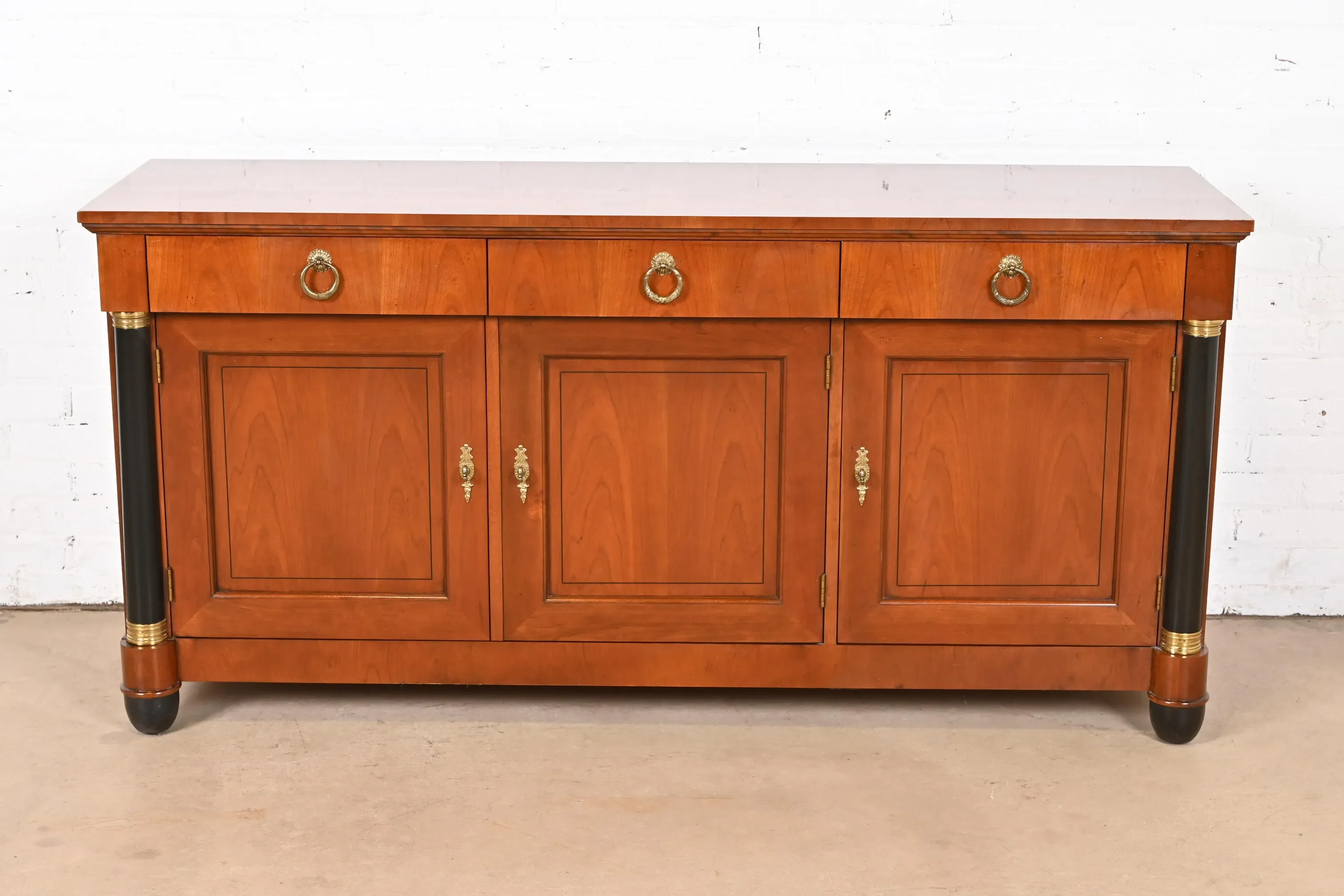 Baker Furniture French Empire Cherry Wood and Parcel Ebonized Sideboard or Bar Cabinet - Image 2