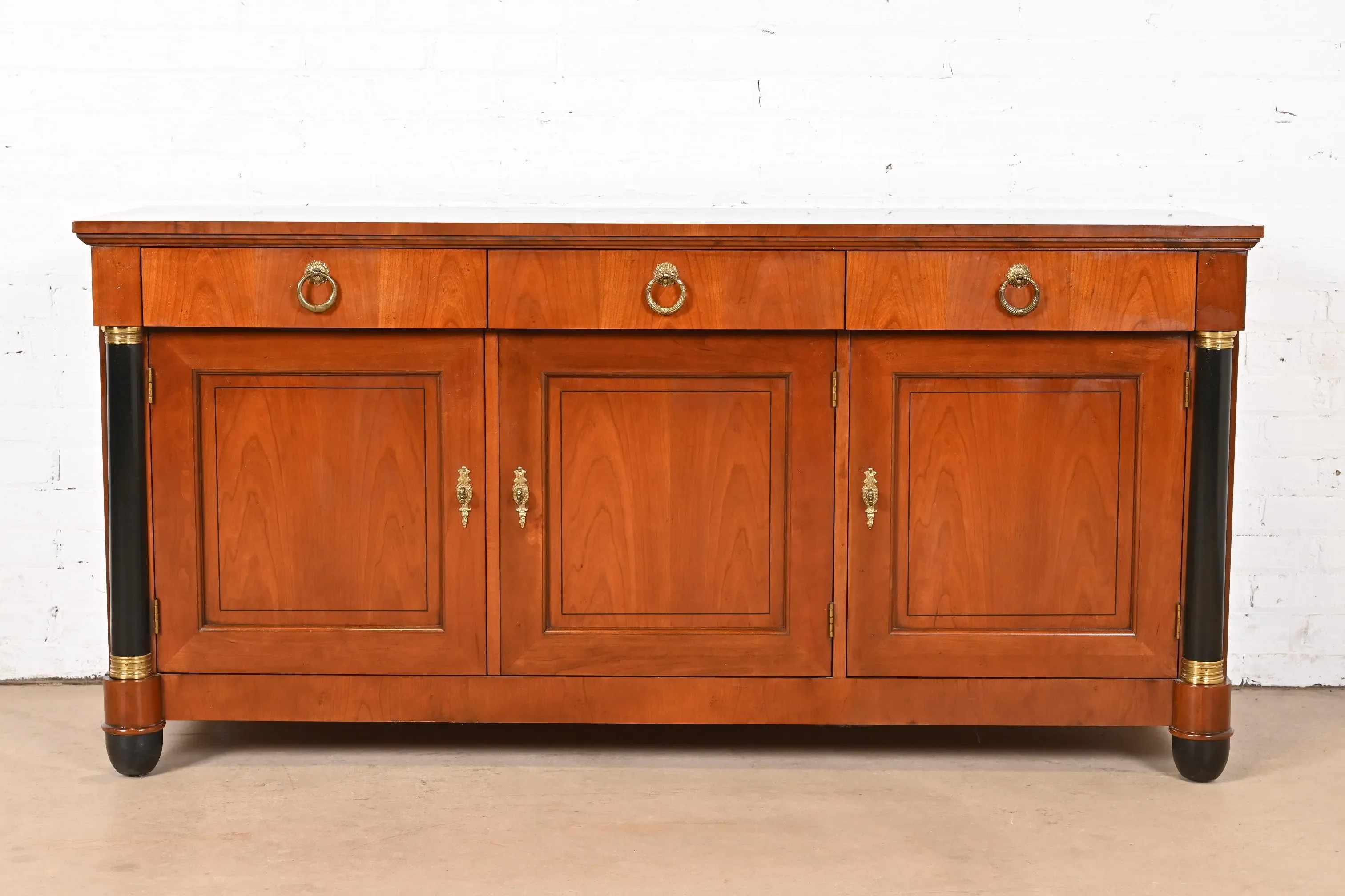 Baker Furniture French Empire Cherry Wood and Parcel Ebonized Sideboard or Bar Cabinet