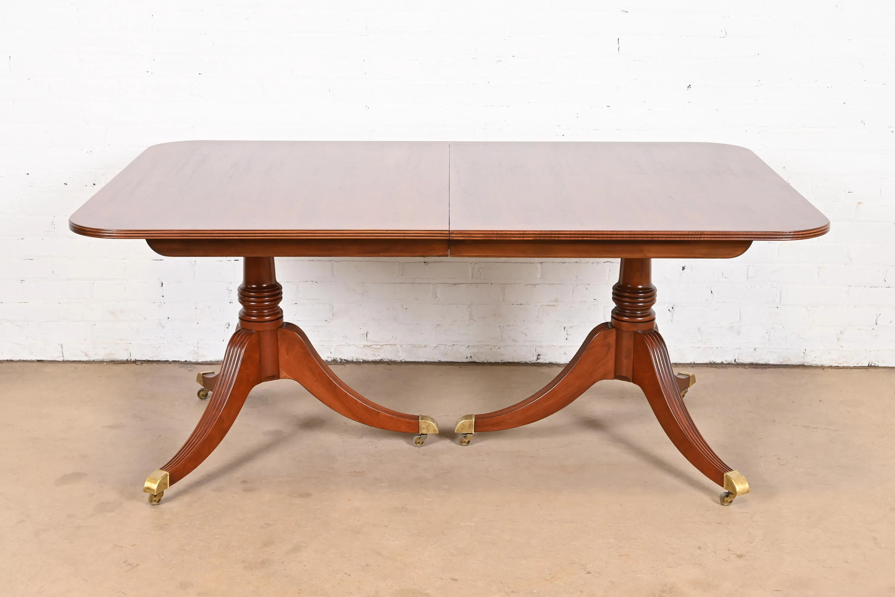 Baker Furniture Georgian Banded Mahogany Double Pedestal Extension Dining Table, Newly Refinished - Image 6