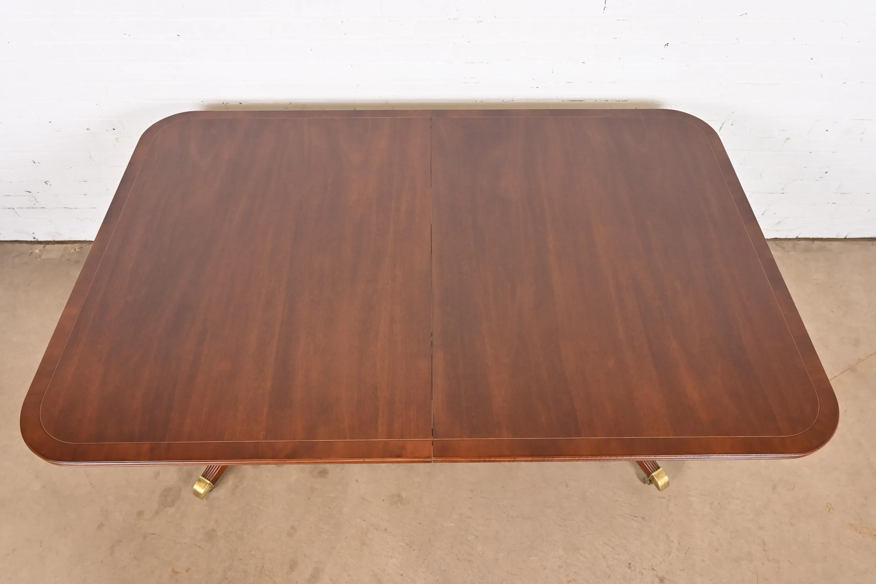 Baker Furniture Georgian Banded Mahogany Double Pedestal Extension Dining Table, Newly Refinished - Image 8