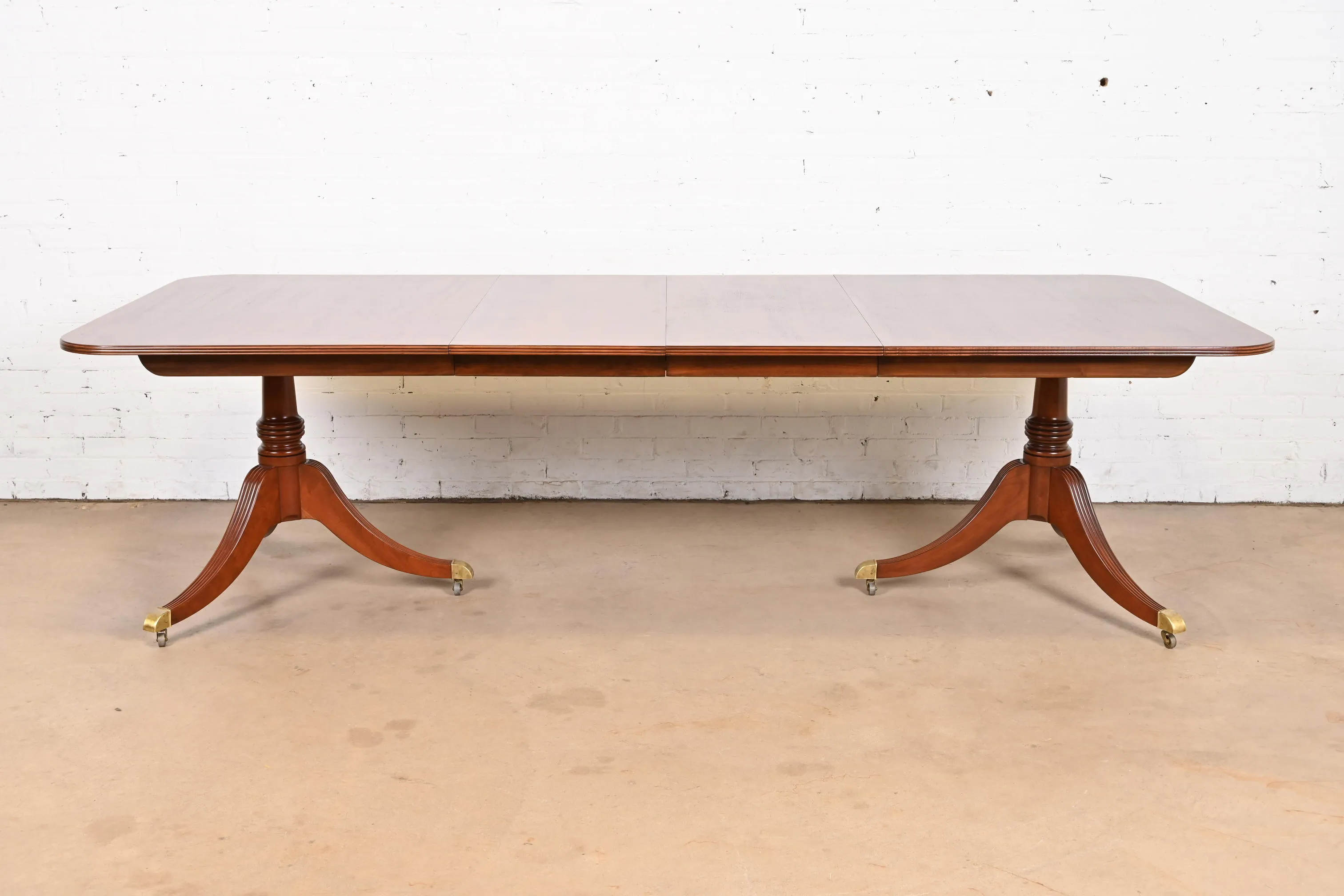 Baker Furniture Georgian Banded Mahogany Double Pedestal Extension Dining Table, Newly Refinished - Image 2
