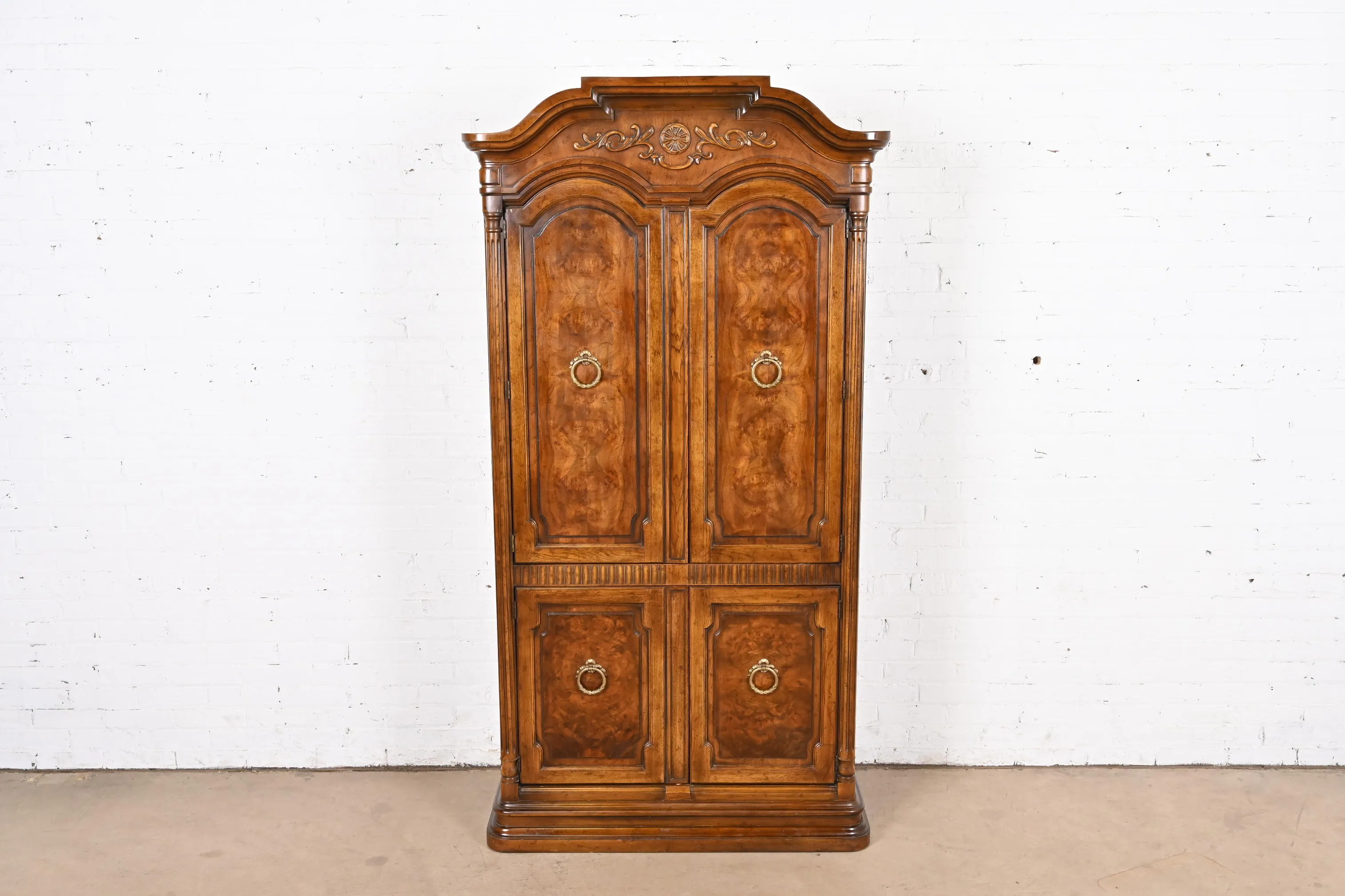 Drexel Heritage French Regency Louis XVI Carved Burled Walnut Armoire Dresser or Linen Press - Image 2