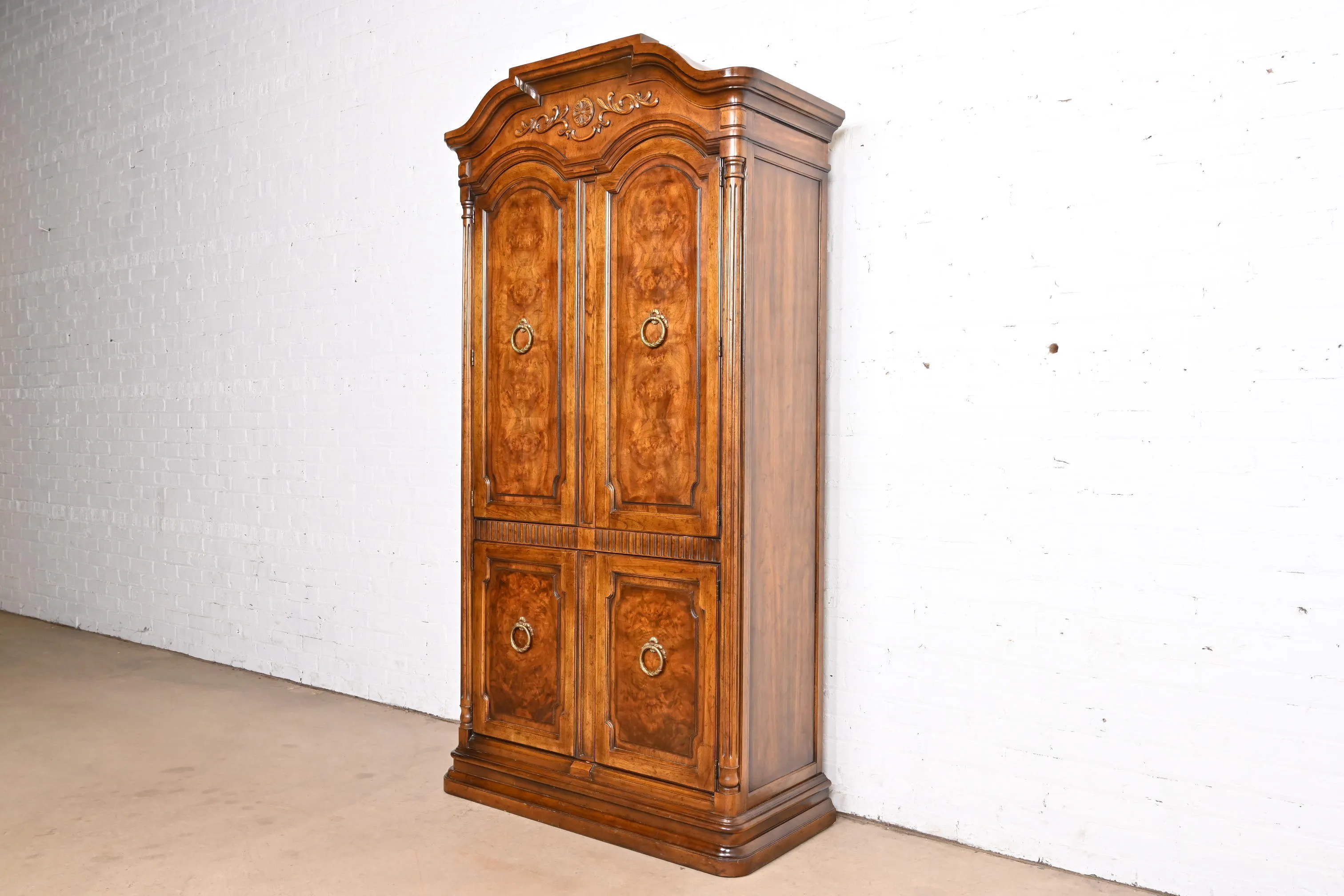 Drexel Heritage French Regency Louis XVI Carved Burled Walnut Armoire Dresser or Linen Press - Image 3
