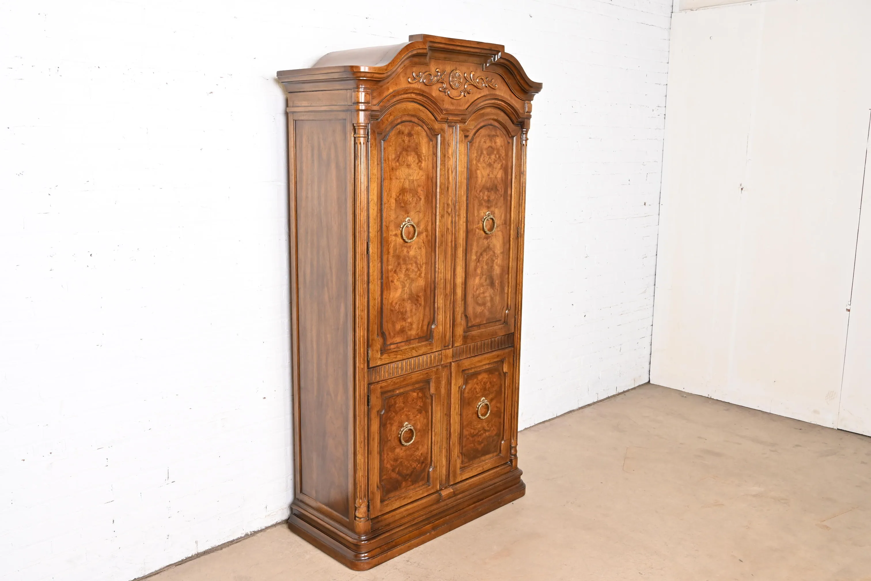 Drexel Heritage French Regency Louis XVI Carved Burled Walnut Armoire Dresser or Linen Press - Image 4