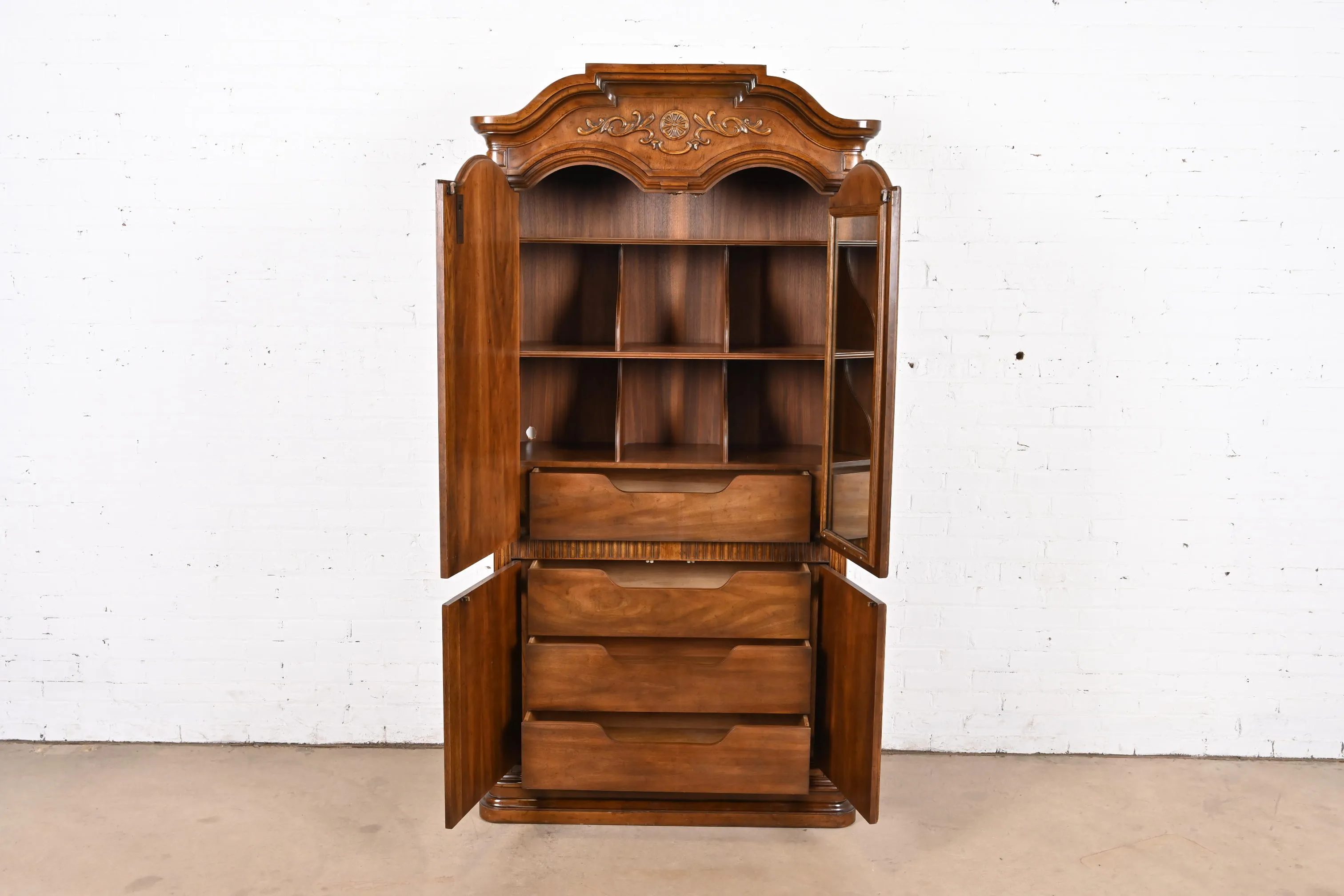 Drexel Heritage French Regency Louis XVI Carved Burled Walnut Armoire Dresser or Linen Press - Image 5