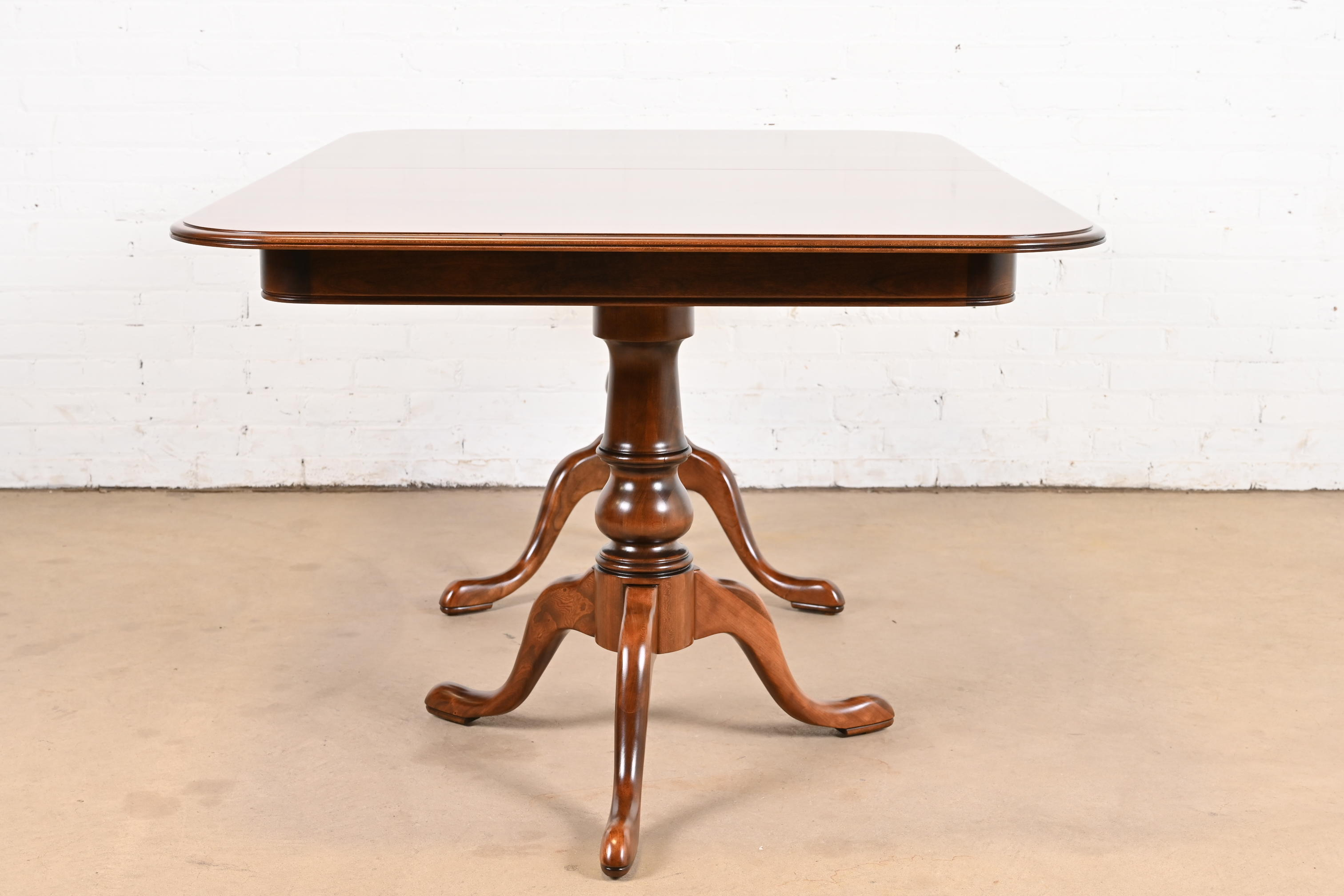 Ethan Allen Georgian Solid Cherry Wood Double Pedestal Extension Dining Table, Newly Refinished - Image 10