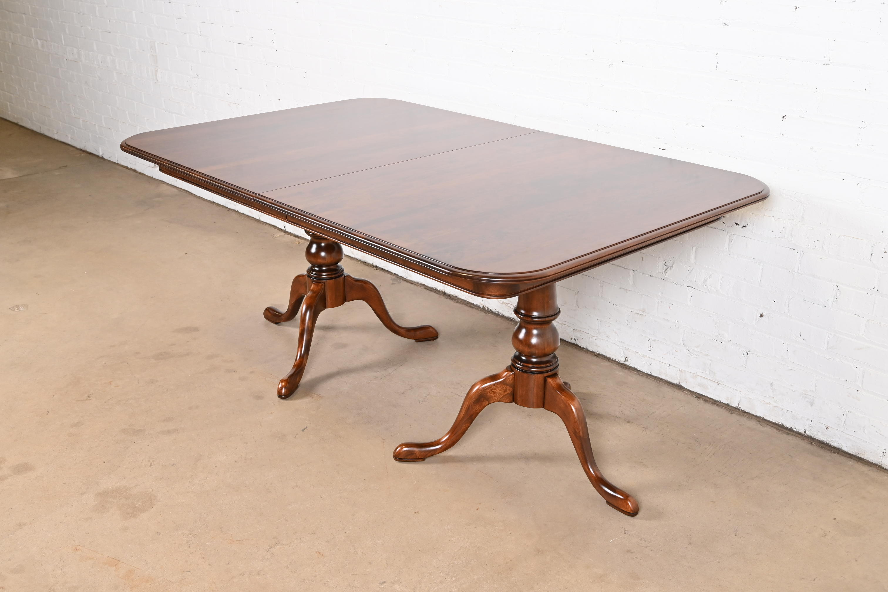 Ethan Allen Georgian Solid Cherry Wood Double Pedestal Extension Dining Table, Newly Refinished - Image 8