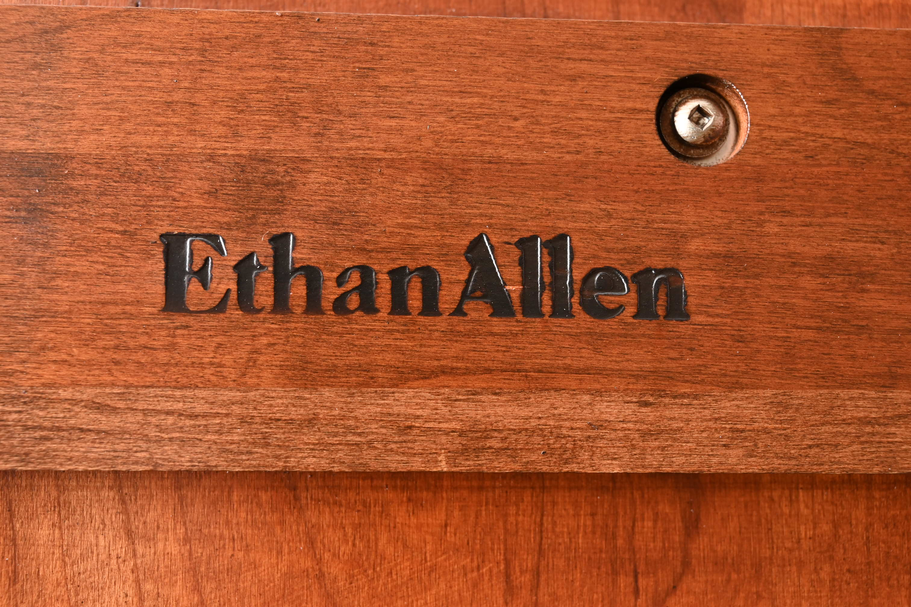 Ethan Allen Georgian Solid Cherry Wood Double Pedestal Extension Dining Table, Newly Refinished - Image 11