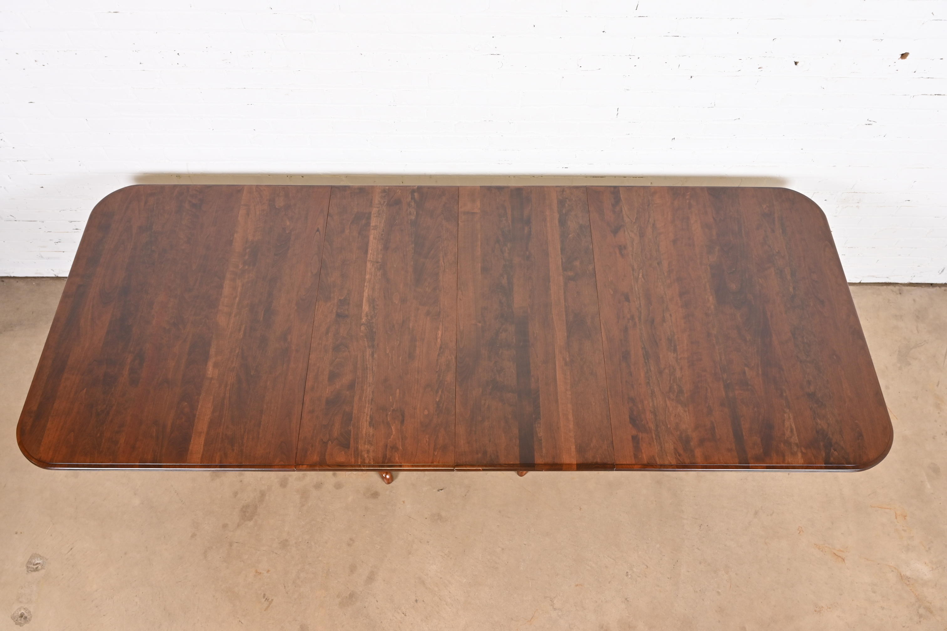 Ethan Allen Georgian Solid Cherry Wood Double Pedestal Extension Dining Table, Newly Refinished - Image 5