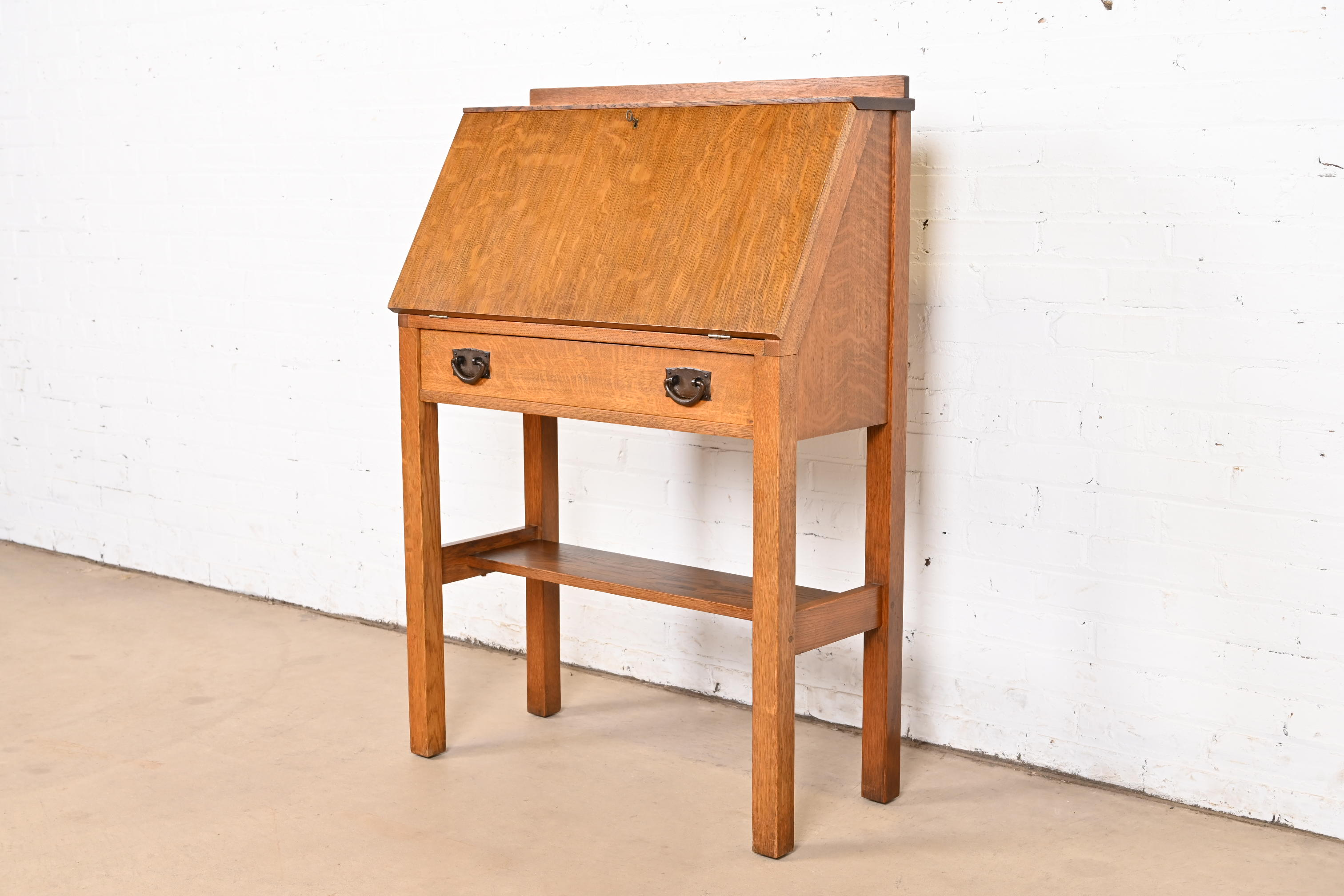 Gustav Stickley Antique Mission Oak Arts & Crafts Drop Front Secretary Desk, Circa 1900