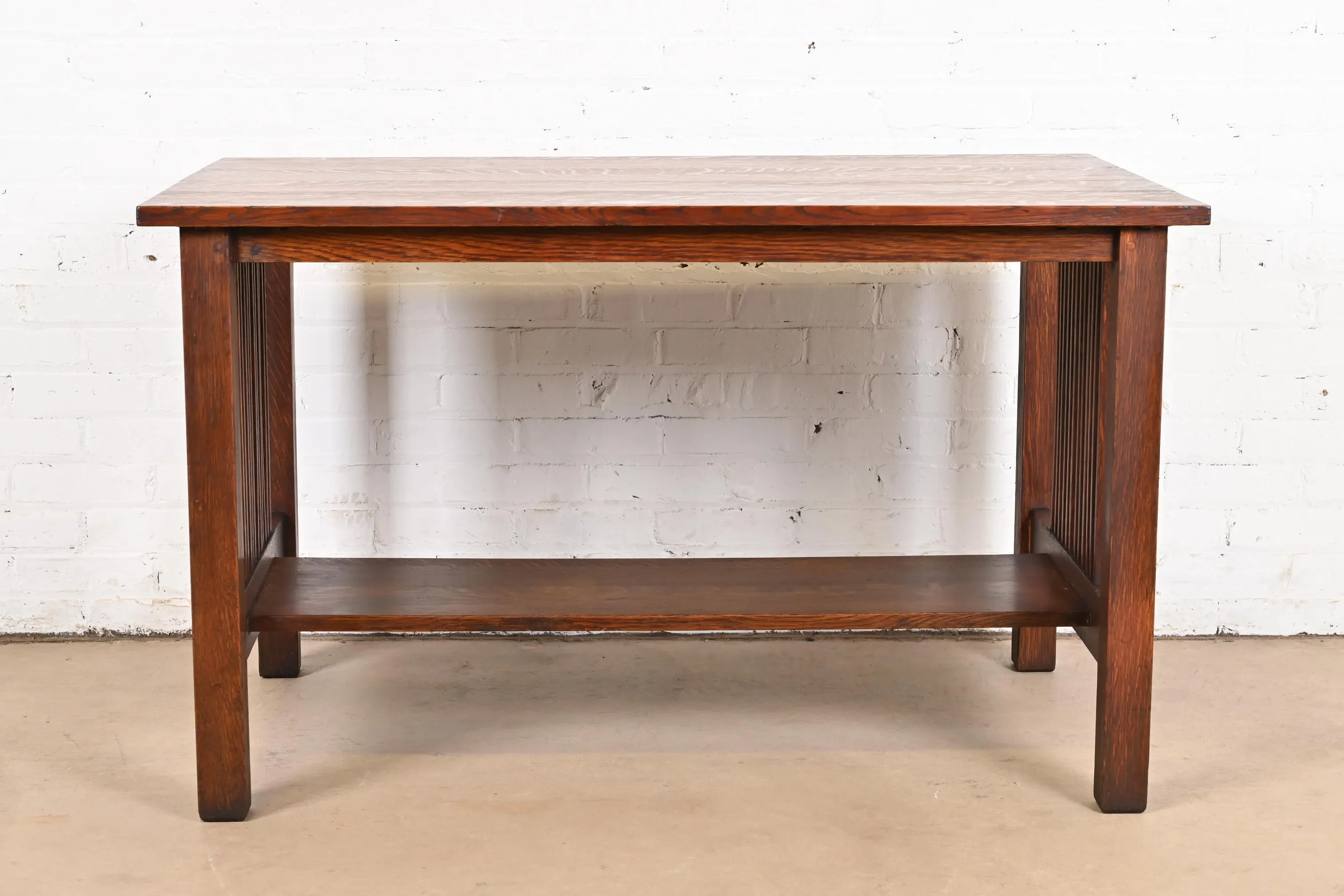 Gustav Stickley Mission Oak Arts & Crafts Spindle Writing Desk or Library Table, Circa 1900 - Image 4