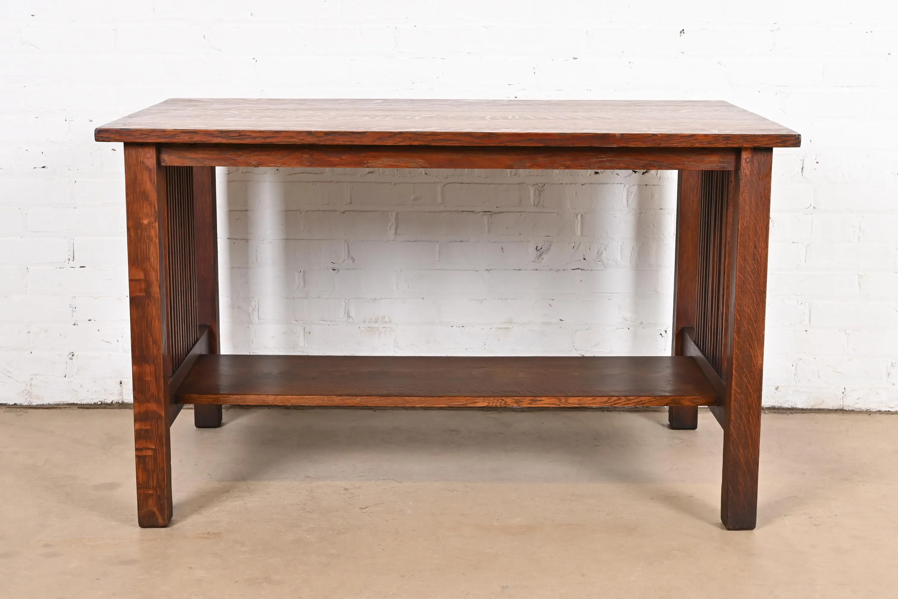 Gustav Stickley Mission Oak Arts & Crafts Spindle Writing Desk or Library Table, Circa 1900 - Image 8