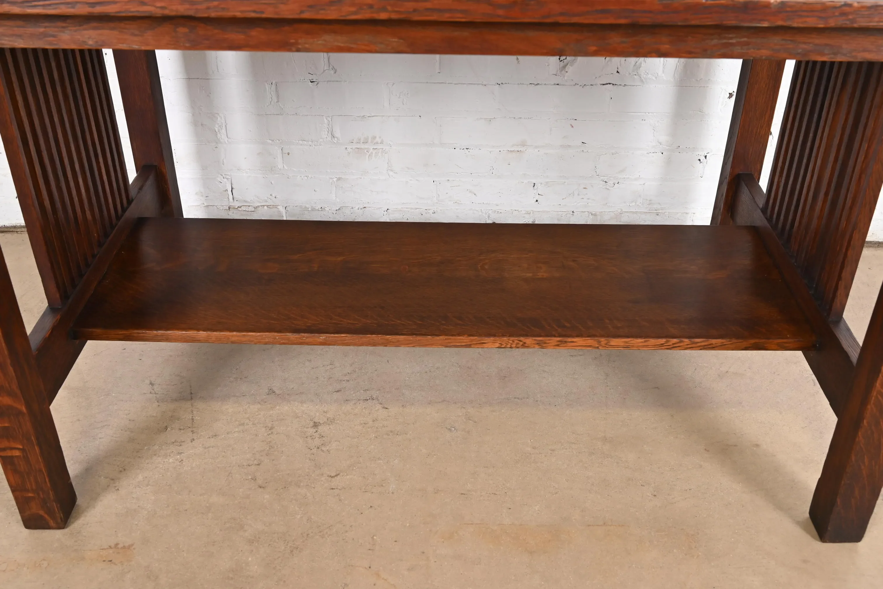 Gustav Stickley Mission Oak Arts & Crafts Spindle Writing Desk or Library Table, Circa 1900 - Image 6