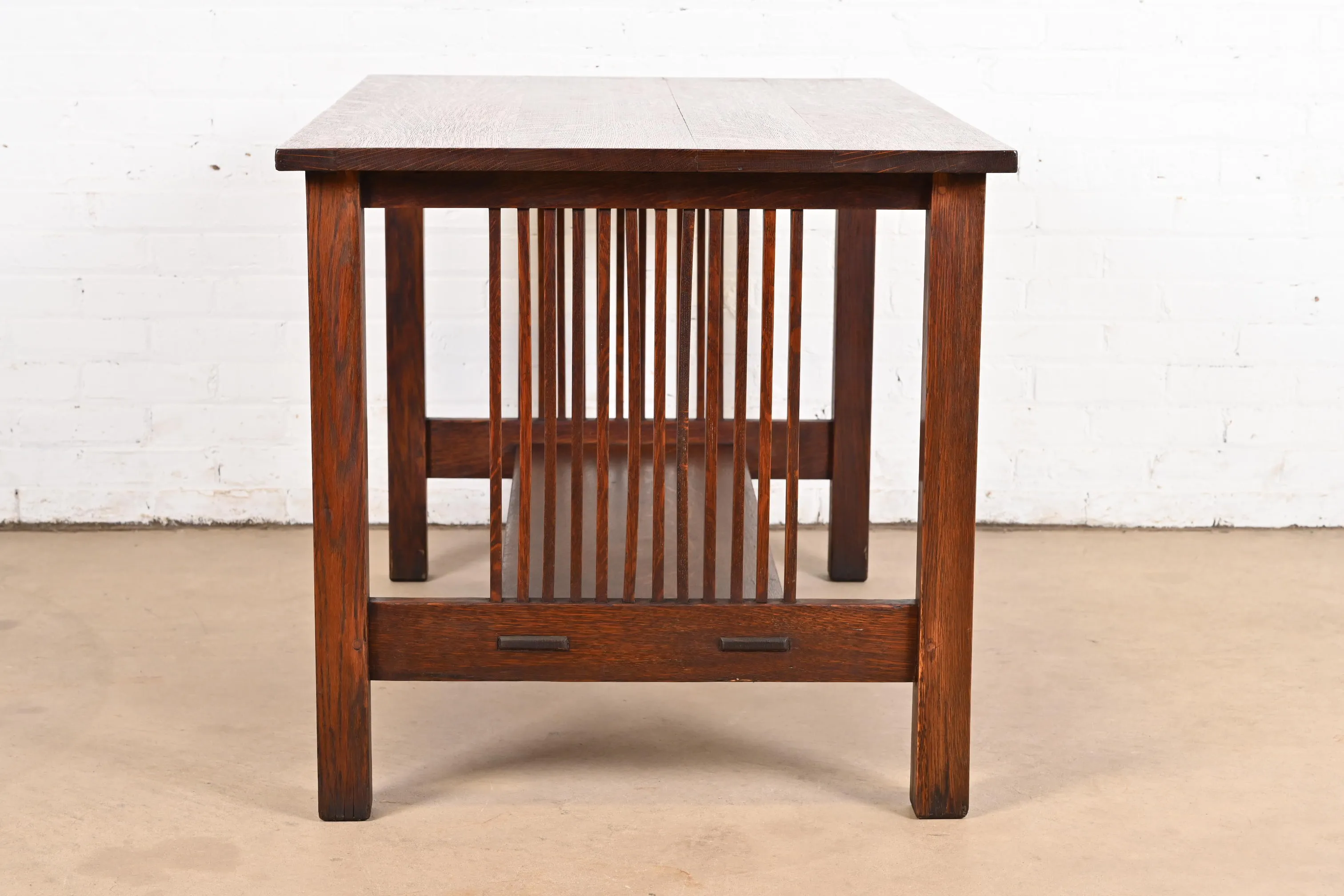 Gustav Stickley Mission Oak Arts & Crafts Spindle Writing Desk or Library Table, Circa 1900 - Image 7