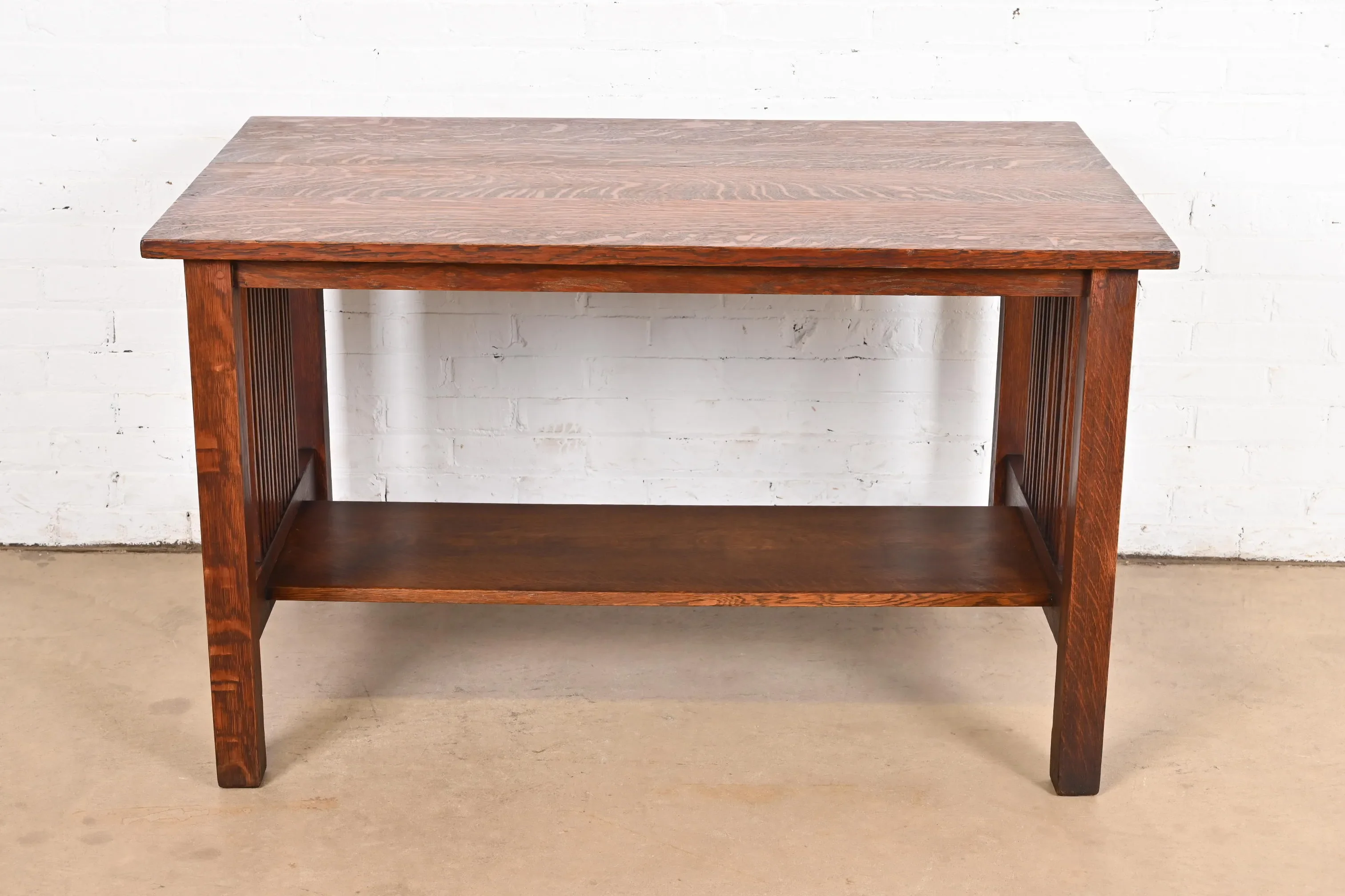 Gustav Stickley Mission Oak Arts & Crafts Spindle Writing Desk or Library Table, Circa 1900 - Image 3