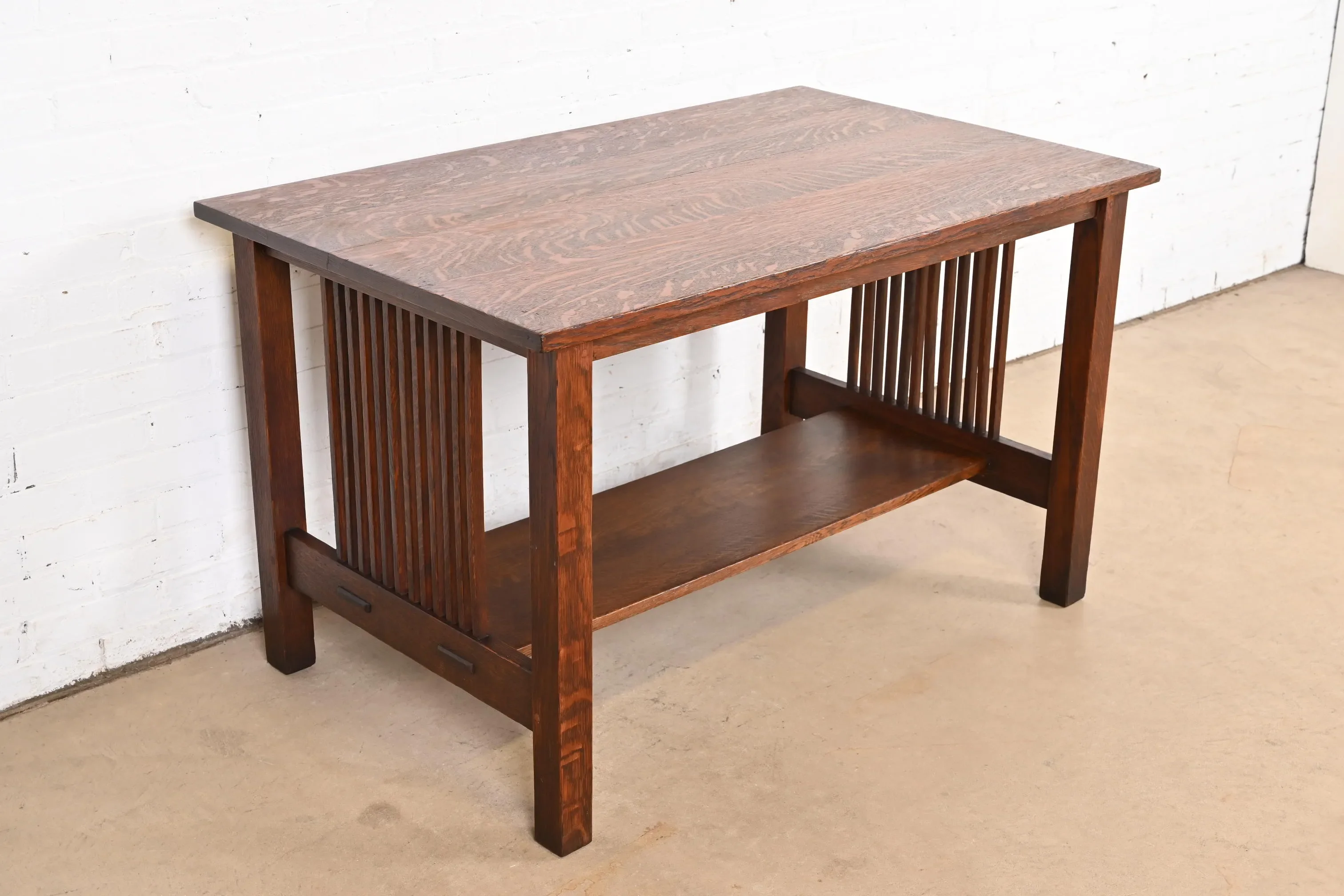 Gustav Stickley Mission Oak Arts & Crafts Spindle Writing Desk or Library Table, Circa 1900 - Image 2